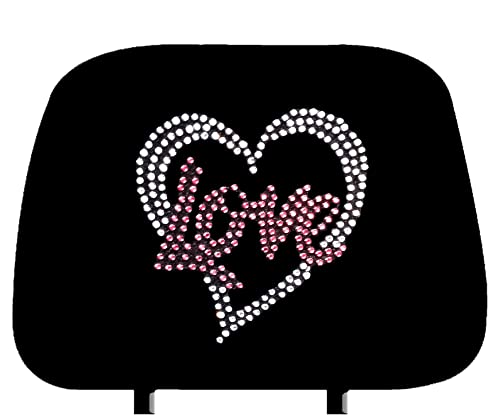 Universal Fit Rhinestone Studded Car Seat Covers for Trucks & Cars - 4-Piece Set with Low Back, Front Bucket & Headrest Covers (Heart Love-Black) - Perfect for Customizing & Protecting Vehicle Seats