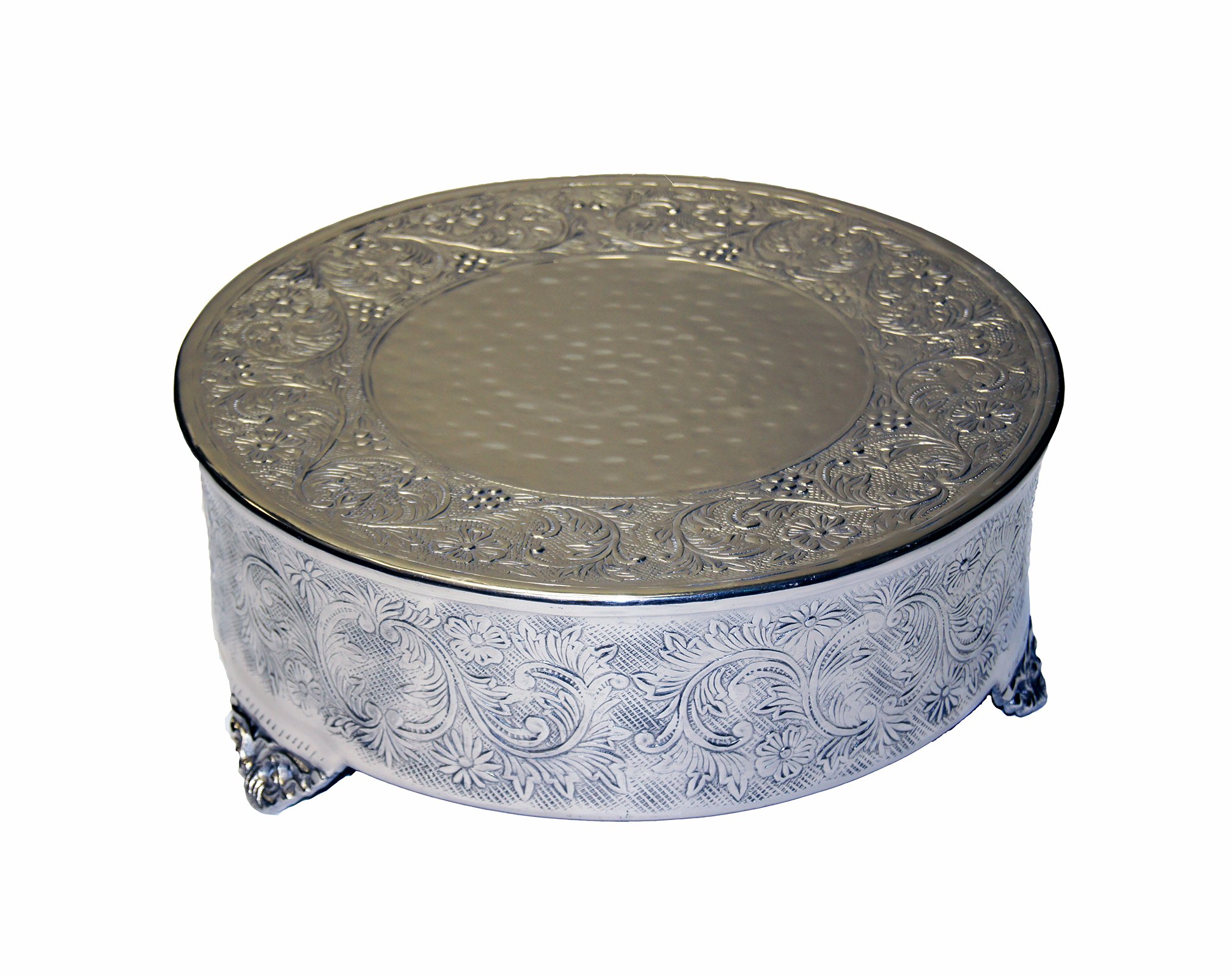 GiftBay 20 Inch Round Silver Wedding Cake Stand - Handcrafted Embossed Metal Tiered Dessert Display for Weddings, Anniversaries & Special Events - Durable Elegant Cake Plate for Birthday Parties & Bridal Showers