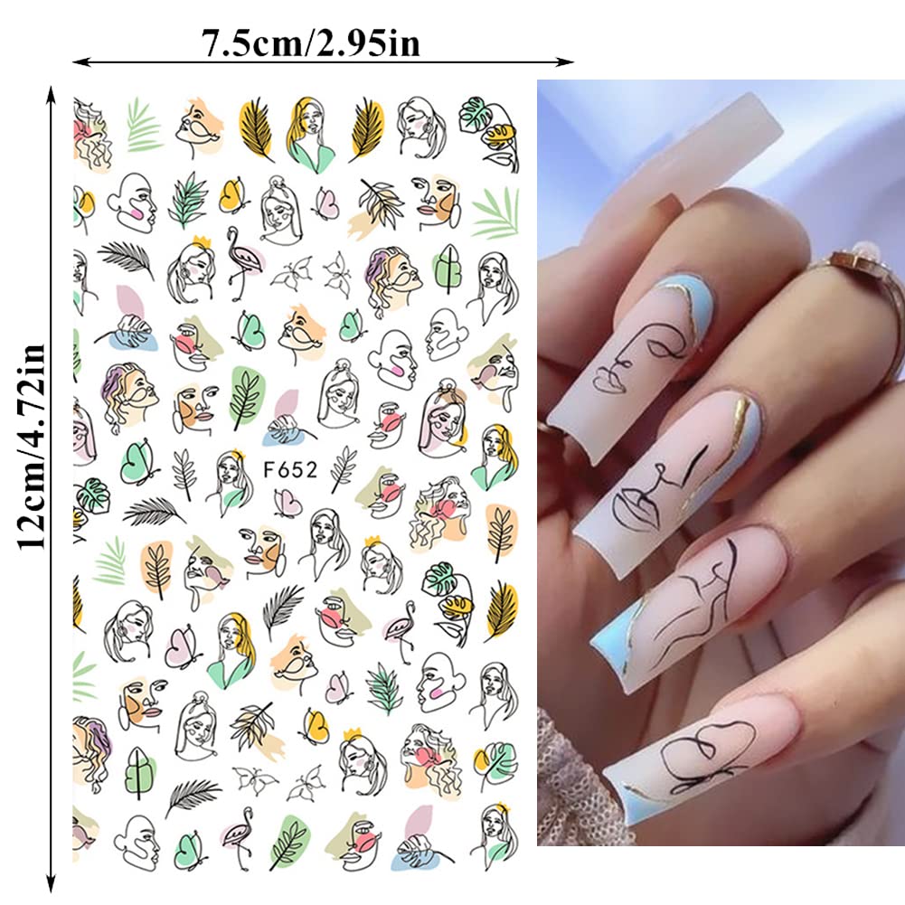Abstract Face Nail Stickers - 3D Self-Adhesive Nail Art for Women | DIY French Manicure & Summer Designs