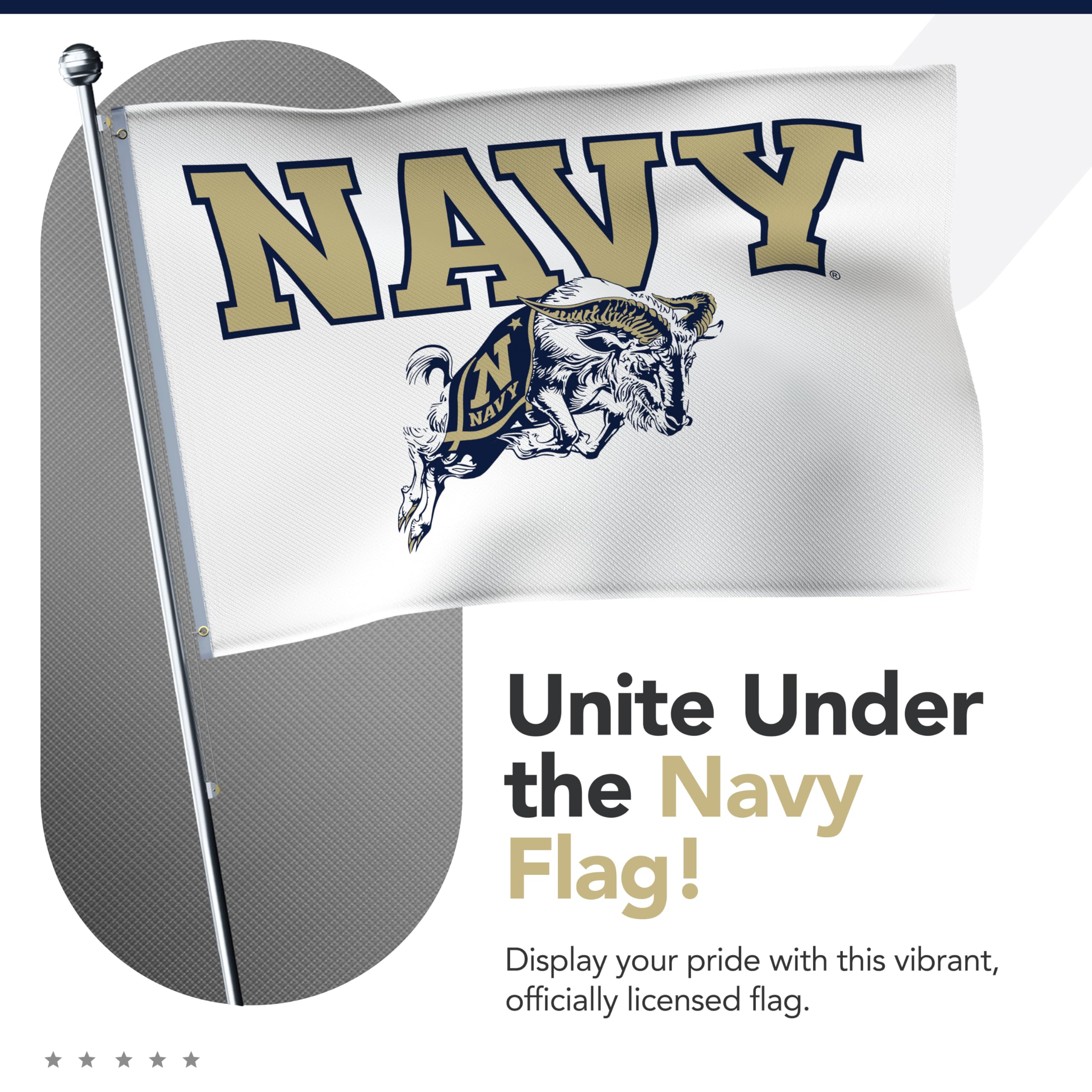 Navy Midshipmen 5' x 8' NCAA Licensed Nylon College Sports Flag - White, Gold & Navy Blue School Banner - Perfect for Game Day Decor, Tailgating & Dorm Room Wall Decor