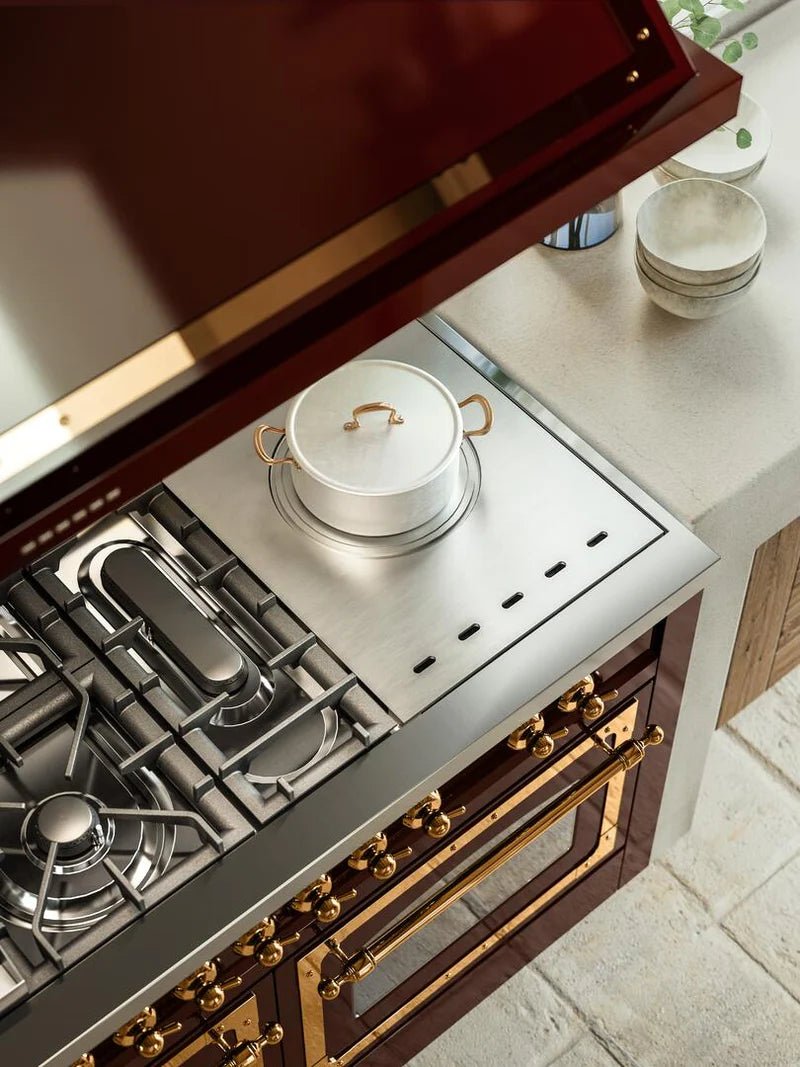 ILVE Nostalgie II 60-Inch Dual Fuel Natural Gas Range with Brass Trim - Blue Grey (UP60FSNMPBGG) | Professional Italian Kitchen Appliance for Home Chefs & Gourmet Cooking