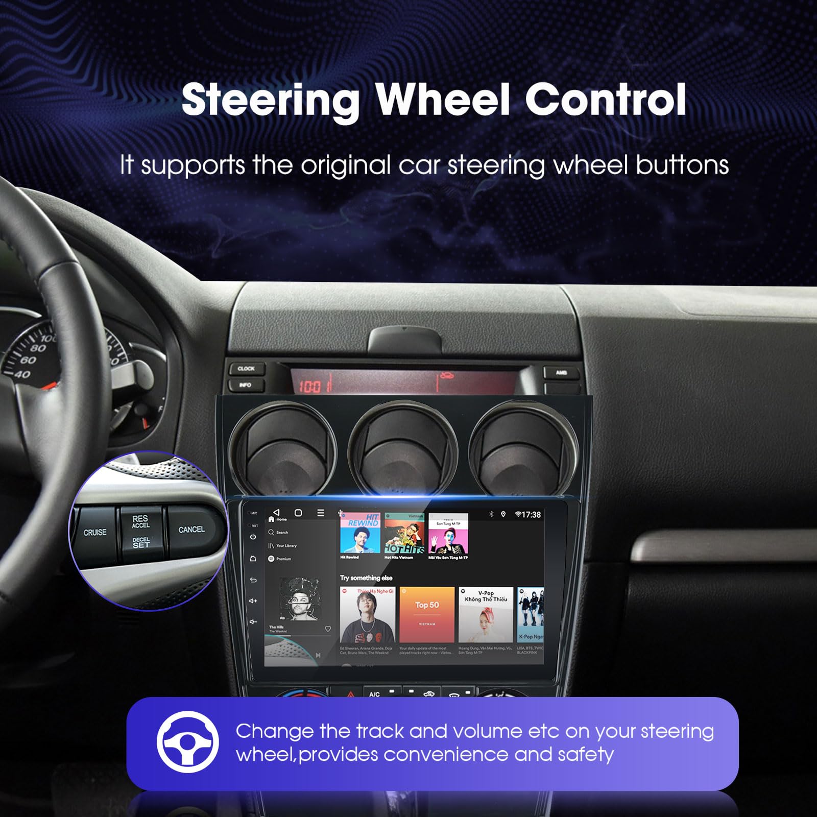 Android Car Stereo for Mazda 6 Atenza 2002-2008 - Built-in Apple CarPlay & Android Auto, GPS Navigation, WiFi, Bluetooth, FM Radio, Split Screen, Steering Wheel Control, 2GB RAM + 32GB ROM - Perfect for Hands-Free Calling, Music Streaming & Safe Driving
