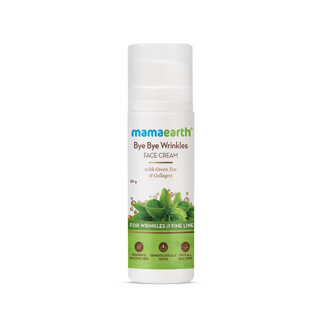 Mamaearth Bye Bye Face Cream for Women - Anti-Aging Cream with Green Tea & Collagen - Reduces Fine Lines & Wrinkles - 30g - Perfect for Daily Skincare Routine & Nighttime Moisturizing