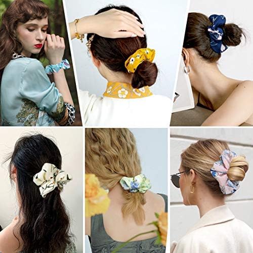 Blubby 30 Pcs Chiffon Hair Bands - Soft Ponytail Holders & Floral Hair Scrunchies for Women & Girls - Perfect for School, Work, Party & Everyday Use (Assorted Prints)
