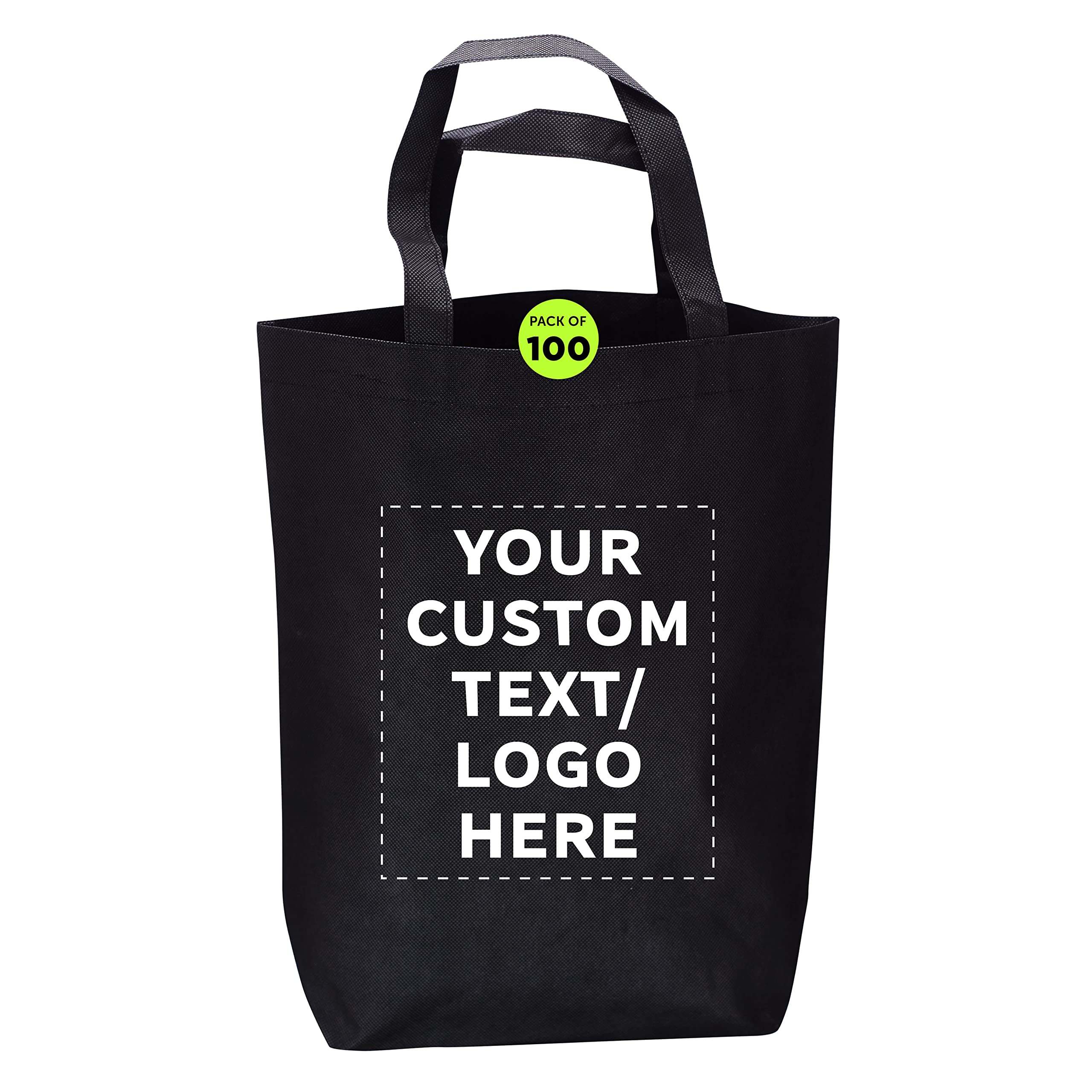 Custom Heavy Duty Reusable Tote Bags Bulk Pack - 100 Personalized Large Shopping Bags for Groceries & Business Promotions - Durable Eco-Friendly Branded Totes - Perfect for Retail Stores, Trade Shows & Corporate Gifting - Black
