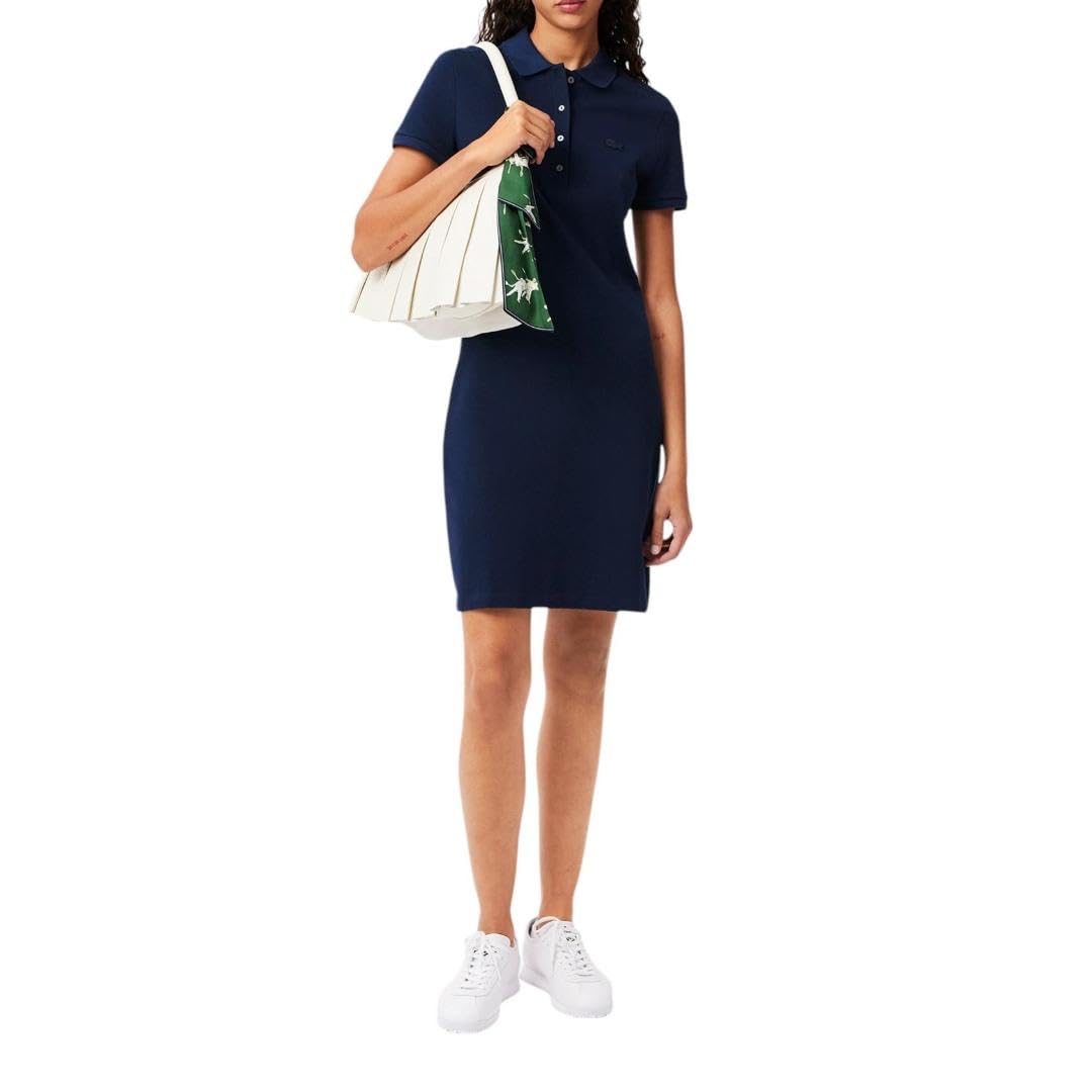Lacoste Women's Classic Short Sleeve Stretch Mini Pique Polo Dress - EF8470 | Casual Summer Outfit for Golf, Beach & Everyday Wear