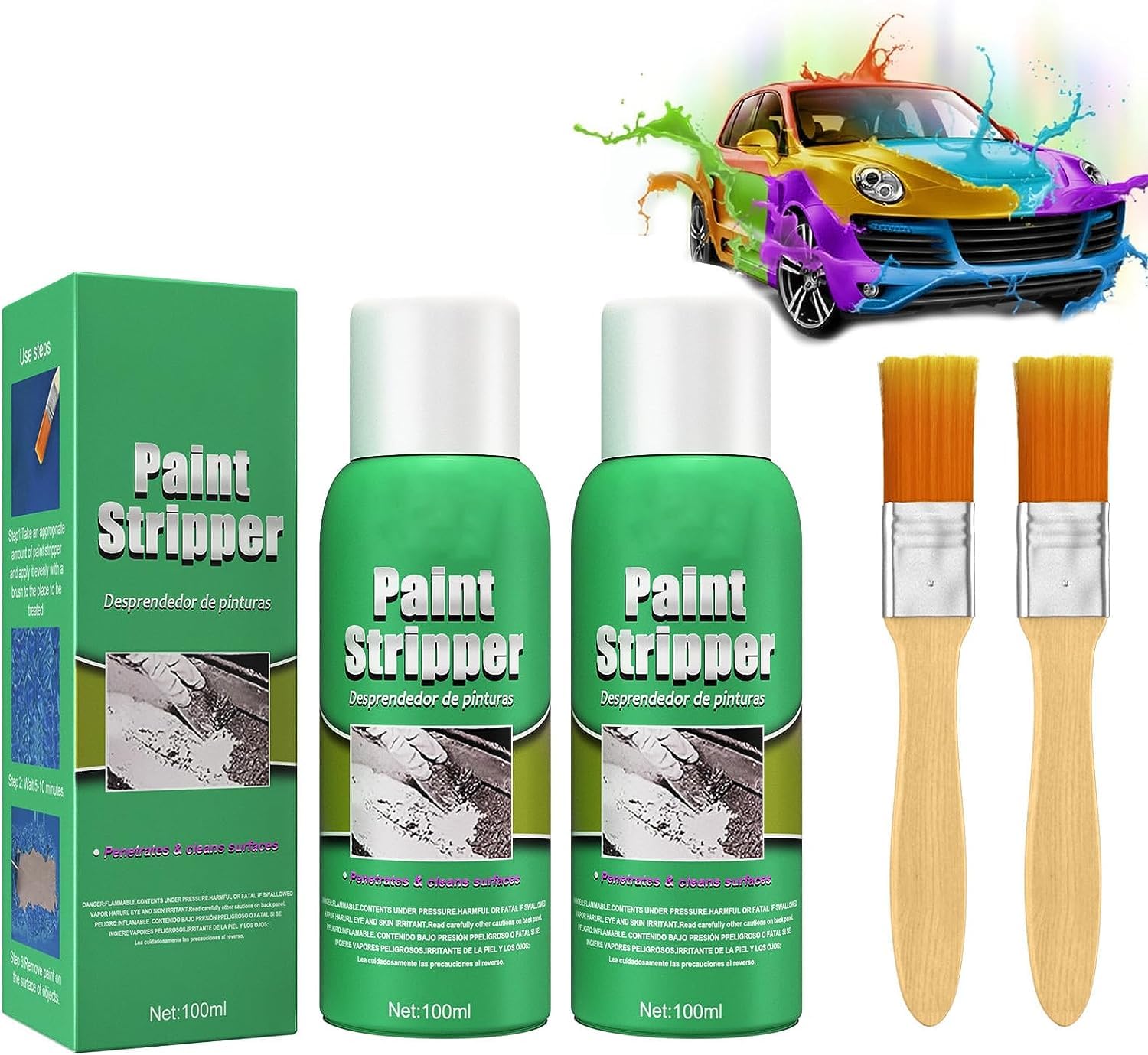 Powerful Paint Stripper & Wheel Cleaner - Fast-Acting Paint Remover Gel for Cars, Metal Surfaces & DIY Projects | Professional-Grade Varnish Stripping Solution | Includes 2pc Brush Set (Perfect for Auto Restoration, Home Renovation & Industrial Use)