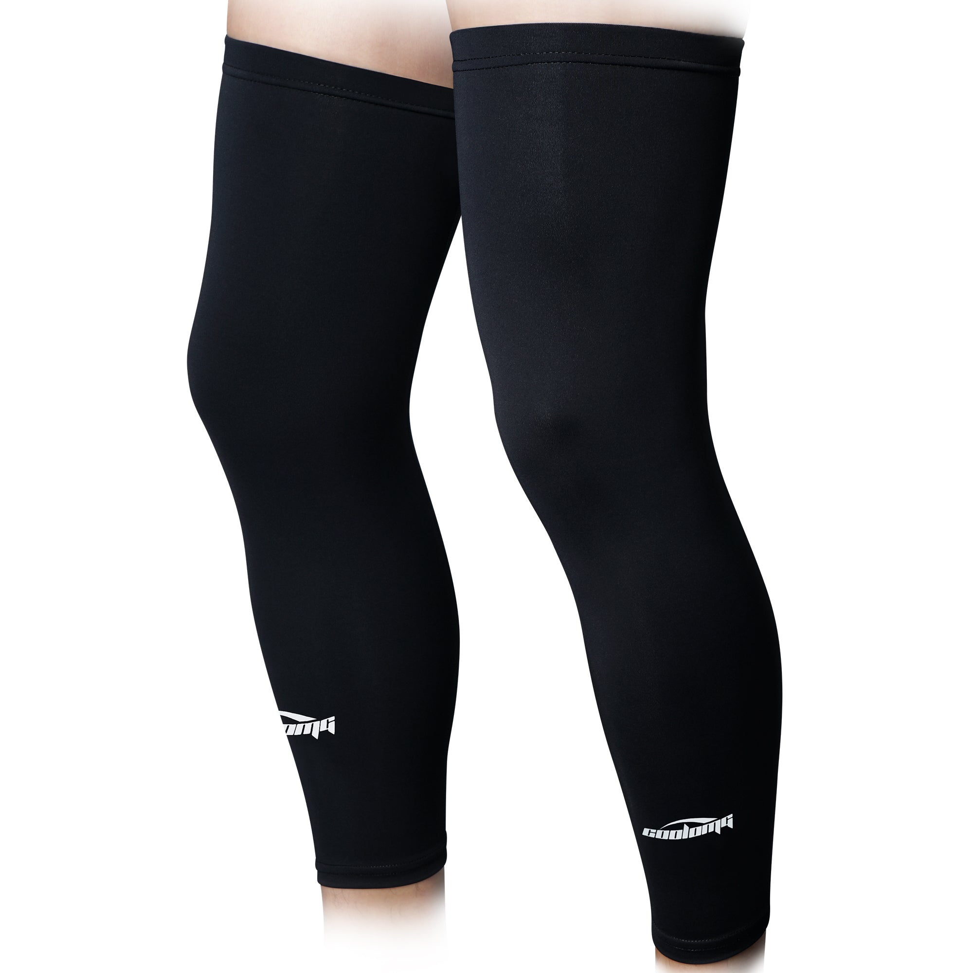 COOLOMG White & Black Sports Compression Leg Sleeves - Knee Support for Running, Basketball & Workout - Breathable Knee Protection for Athletes & Active Lifestyles