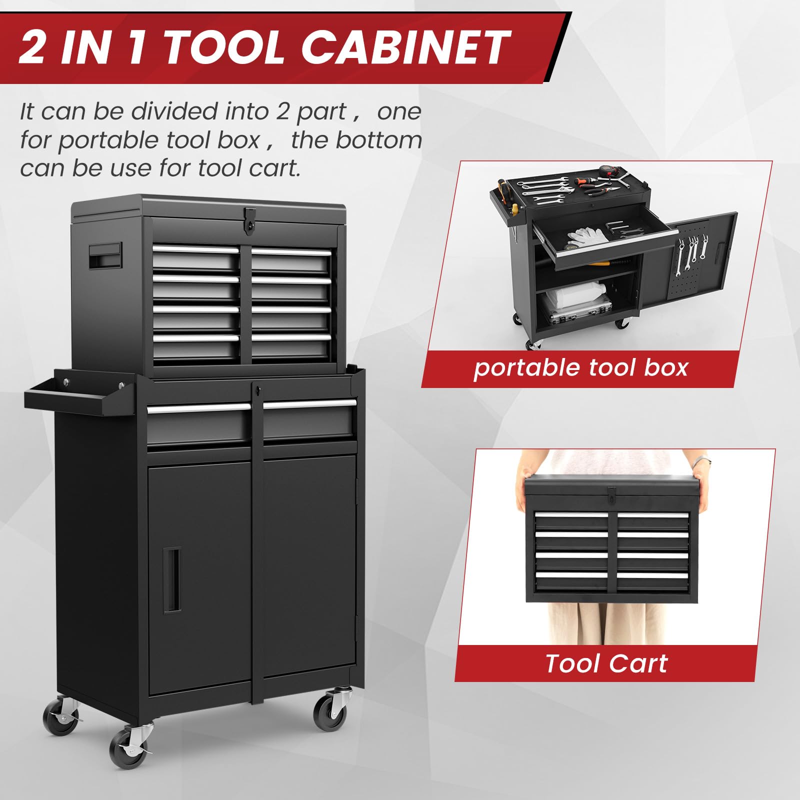 ERGOMASTER Heavy Duty 5-Drawer Rolling Tool Chest with Lockable Cabinet - Black Tool Box for Garage, Workshop & Home DIY Projects | Durable Storage for Mechanics, Carpenters & Handymen