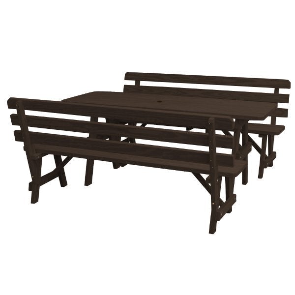 6ft & 8ft Yellow Pine Wood Picnic Table with 2 Backed Benches - Outdoor Dining, Backyard BBQ, Park & Camping Furniture for Family Gatherings