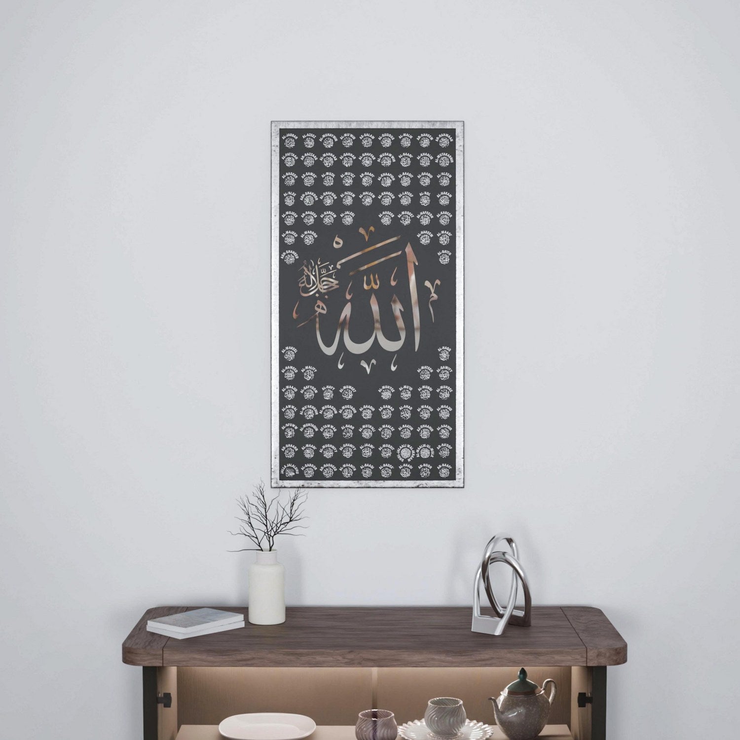 Premium Wooden Islamic Wall Decor - Thuluth Calligraphy of Asma Ul Husna (99 Names of Allah) for Home, Mosque & Office Decoration