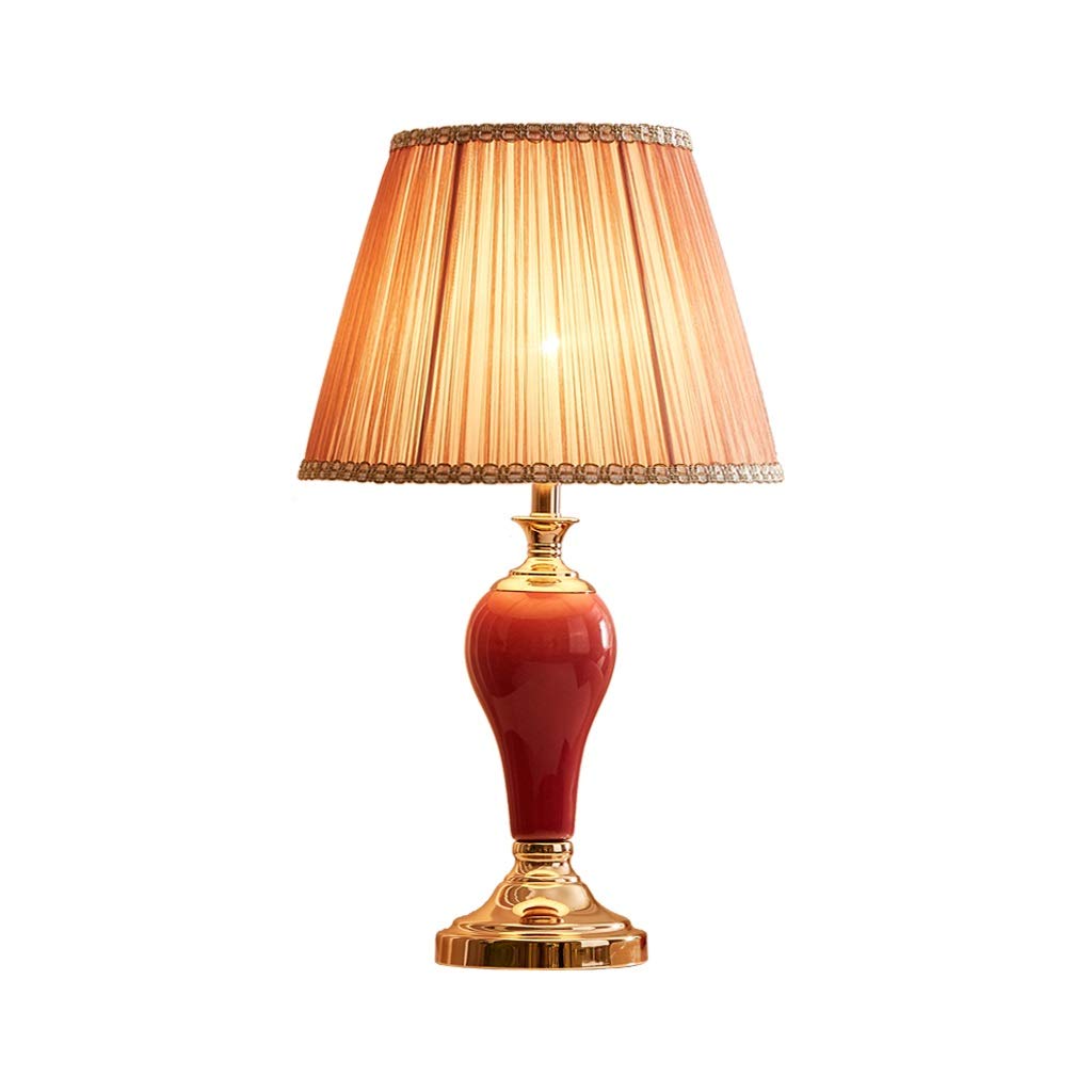 YAYA2021-SHOP Modern Ceramic Table Lamp with Oval Bowling Base - Red Push Button Switch Desk Lamp for Bedroom, Living Room & Office Decor