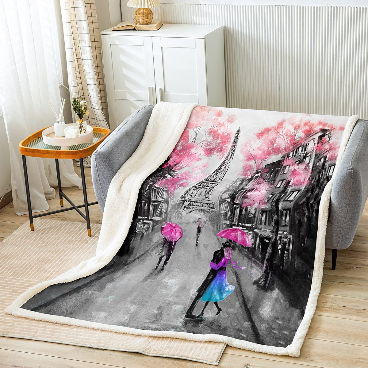Eiffel Tower Sherpa Fleece Throw Blanket - 60
