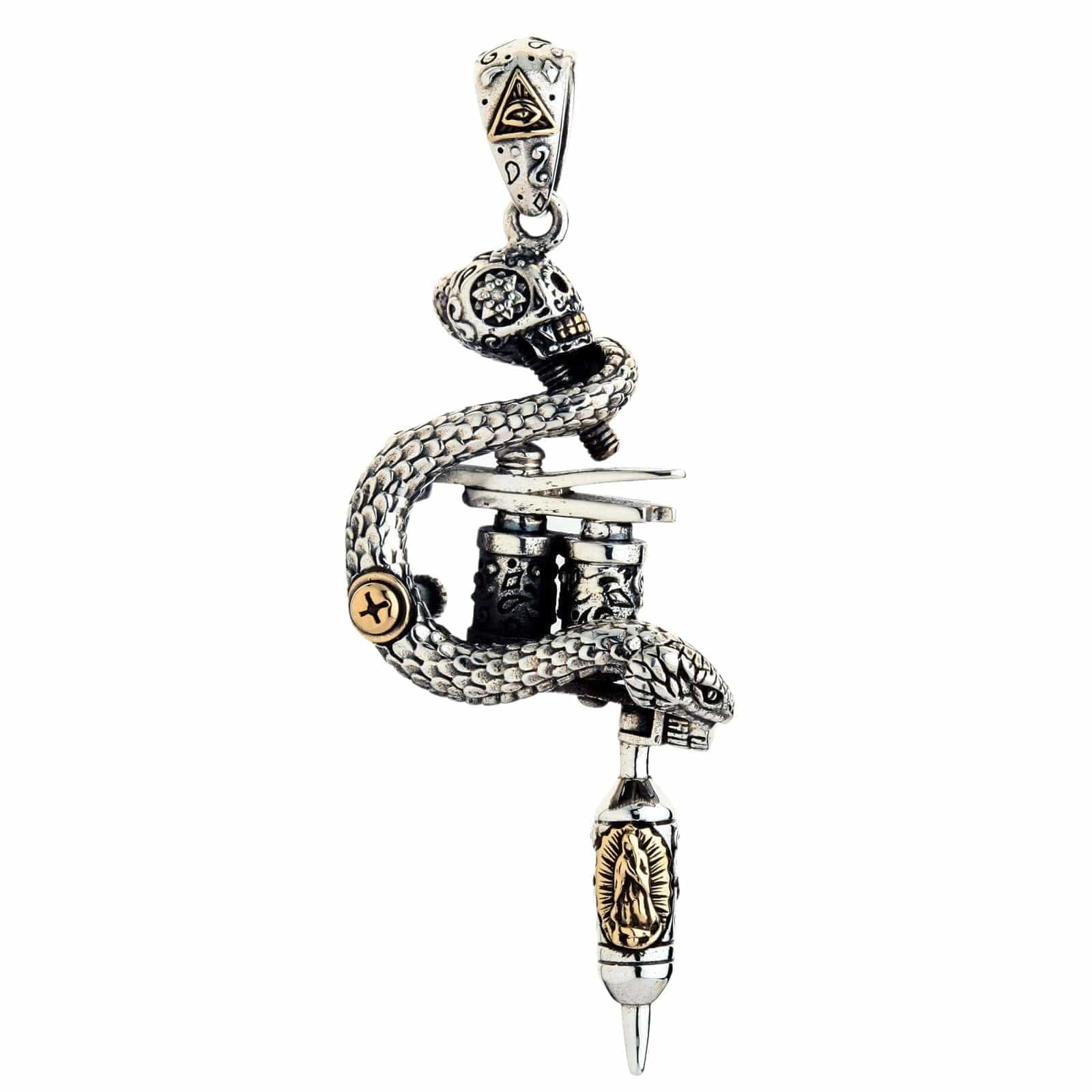 Professional Tattoo Machine Gun Sugar Skull Sterling Silver Pendant - Gothic Jewelry for Men & Women - Perfect for Tattoo Artists, Bikers, and Alternative Fashion Lovers