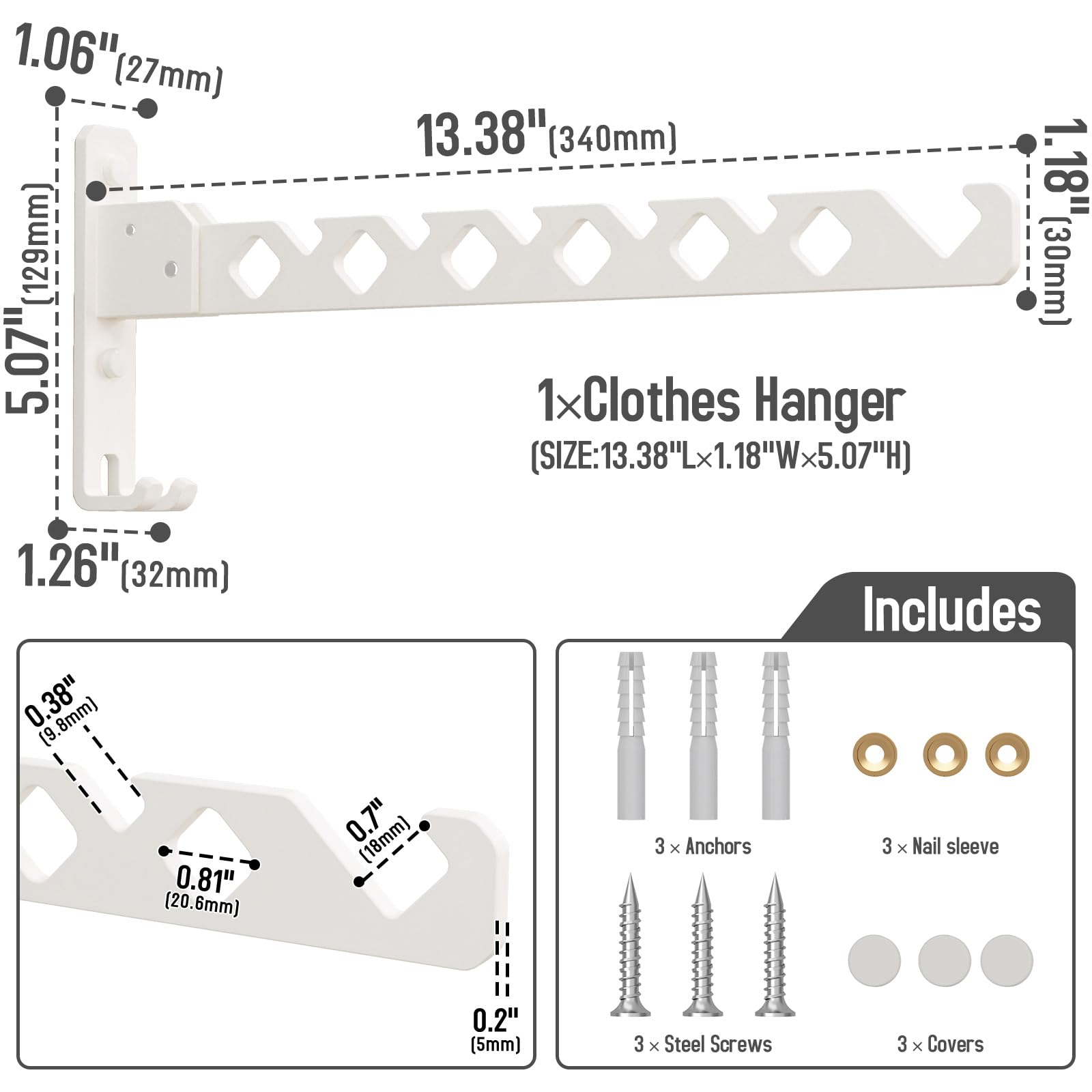 Foldable Wall Mounted Clothes Drying Rack - Space Saving Laundry Hanger for Small Rooms, Bathroom & Closet - White Indoor Clothes Rack for Efficient Drying - Perfect for Apartments, Dorms and Tiny Homes