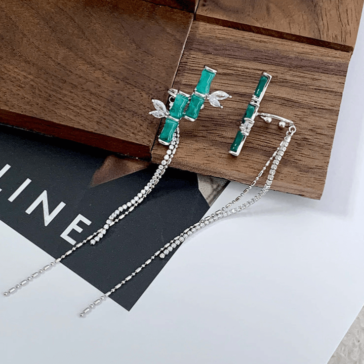 Lucky Bamboo Ear Cuff with Tassel - Asian Inspired Boho Jewelry for Women | Perfect for Festivals, Parties & Everyday Boho Chic Style