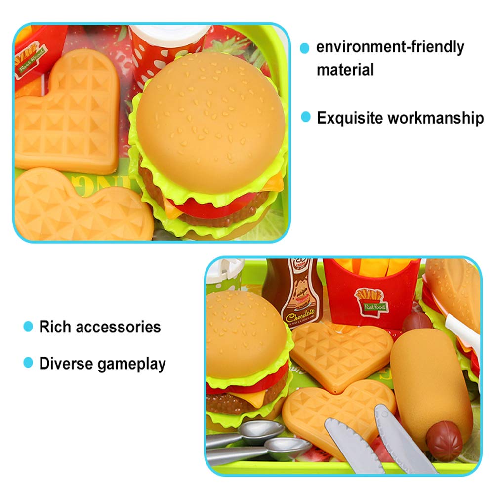Pretend Play Fast Food Set - Kids Kitchen Toy Accessories with Plastic Burger & Hot Dog - Educational Play Food for Toddlers & Children - Perfect for Birthday Gifts & Role-Playing Games (Ideal for Home, Preschool & Daycare Pretend Play)