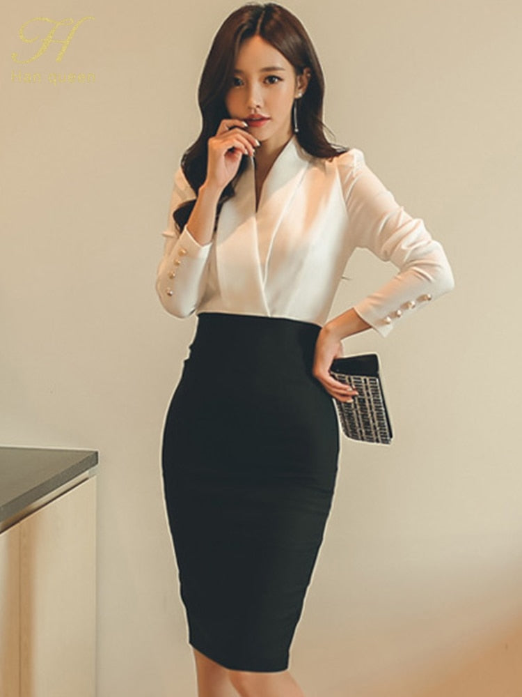 Elegant White Stitching Office Sheath Bodycon Pencil Dress for Women - Perfect for Business Meetings, Cocktail Parties & Formal Events