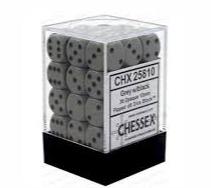 Chessex 36-Piece Dark Grey Opaque D6 Dice Set - 12mm Black Pipped Six-Sided Gaming Dice for Tabletop RPGs, Board Games & Collectors