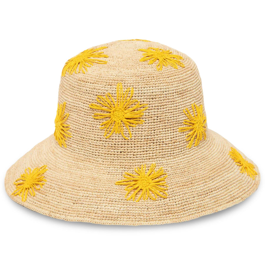 Sol Crochet Raffia Bucket Hat with Flowers - Stylish Summer Sun Hat for Women, Beach Vacation Accessory, Outdoor Festival Fashion