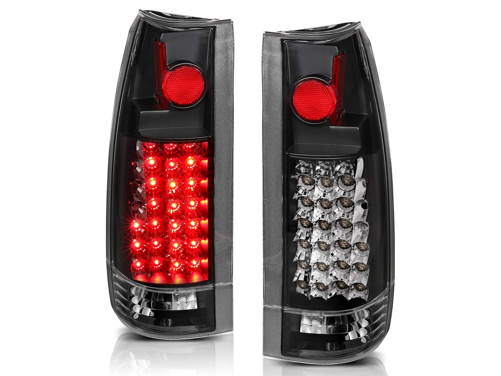 1988-2000 Chevy GMC C/K Truck Suburban SUV Yukon LED Tail Lights - Clear Red Replacement w/Bulb Set (Pair) - Left & Right Side - Enhanced Night Visibility & Safety for Off-Road & Daily Driving