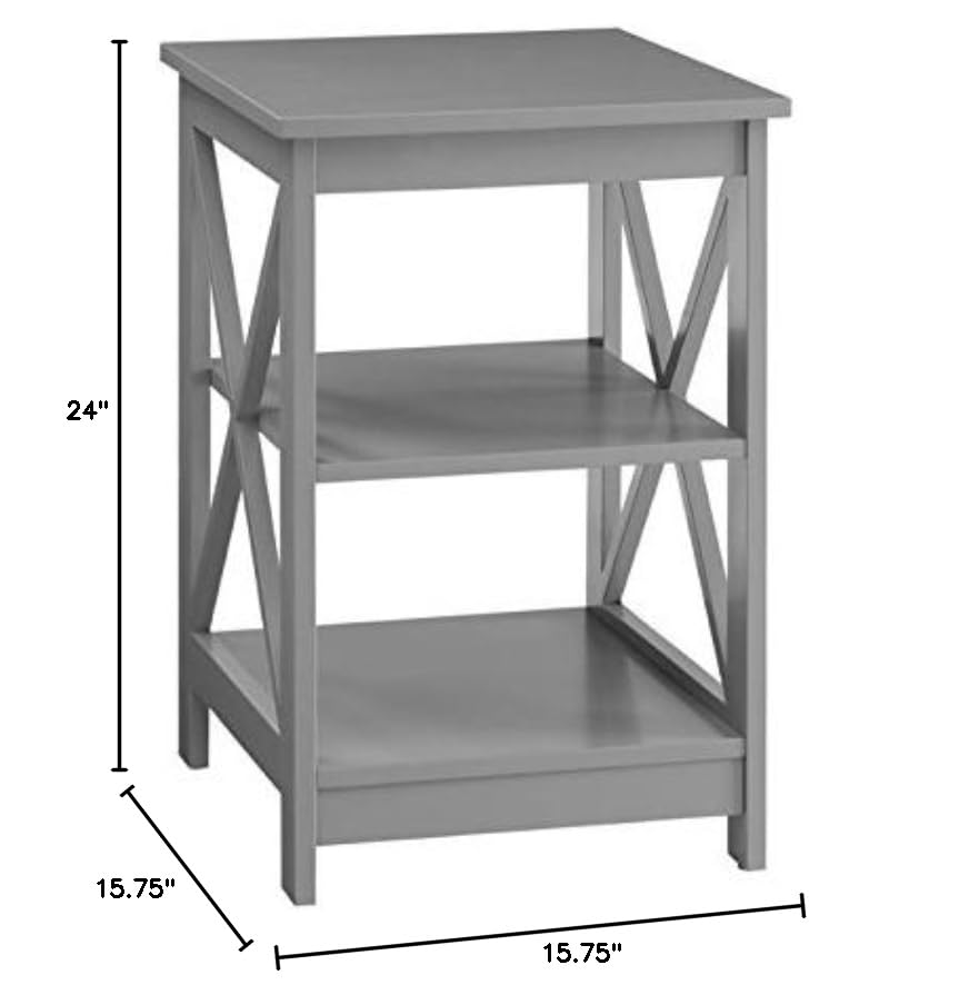 Pemberly Row Transitional Wood End Table with Middle & Bottom Shelf in Gray - Stylish Side Table for Living Room, Bedroom, or Office Decor