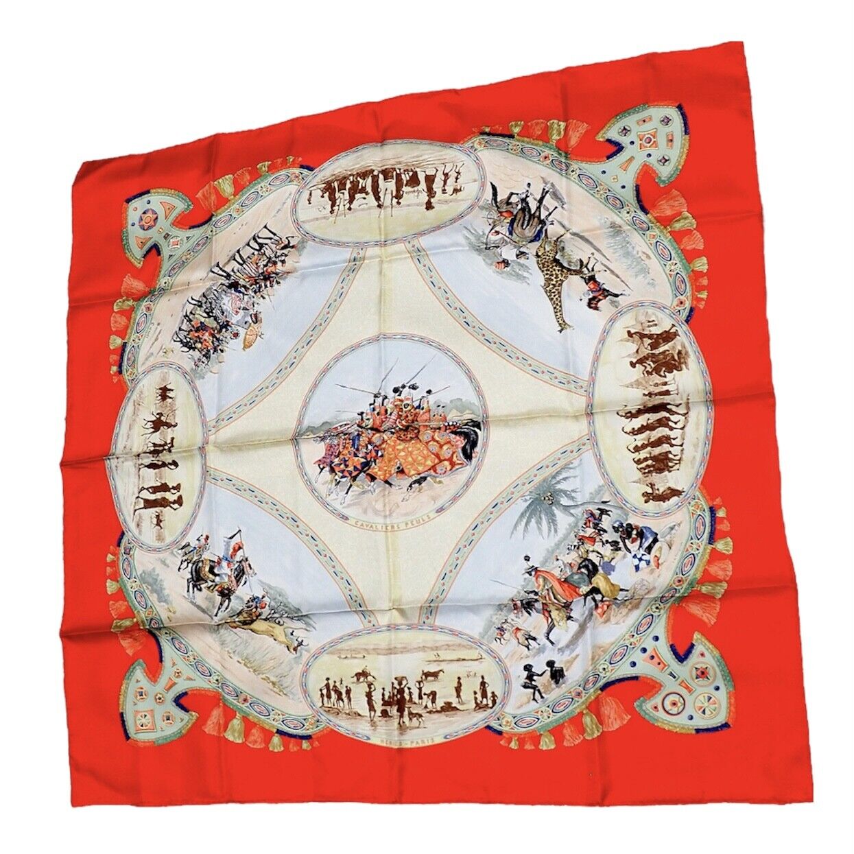 Authentic Hermes Africa Tribe Vintage 90cm Silk Scarf - Rare Collectible Luxury Fashion Accessory for Women, Perfect for Special Occasions & Gift Giving