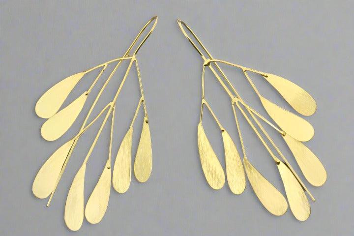 7 Leaf Branch Earrings - Gold on Silver Dangle Earrings for Women, Elegant Nature-Inspired Jewelry for Parties, Weddings & Everyday Wear