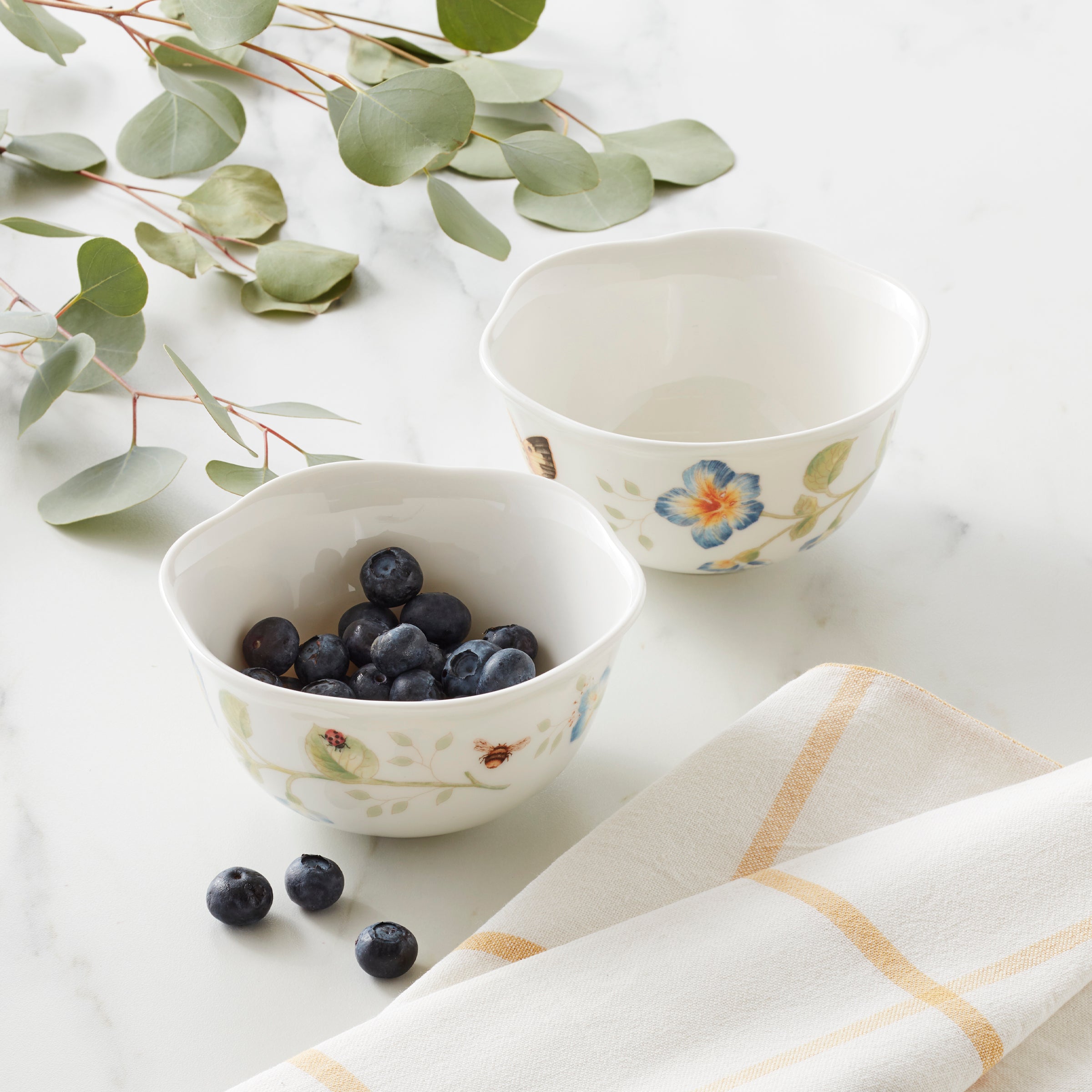 Butterfly Meadow 2-Piece Dessert Bowl Set - Elegant Porcelain Serving Bowls for Ice Cream, Pudding & Fruit - Perfect for Parties, Tea Time & Romantic Dinners