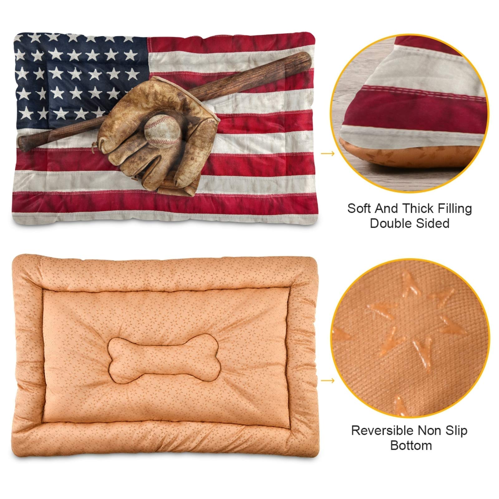 Vintage Baseball Bat Design Pet Bed - Ultra Soft Rectangle Dog & Cat Bed for Small Medium Large Breeds, 36x24 Inch - Cozy Calming Bed for Living Room, Bedroom & Kennel Use