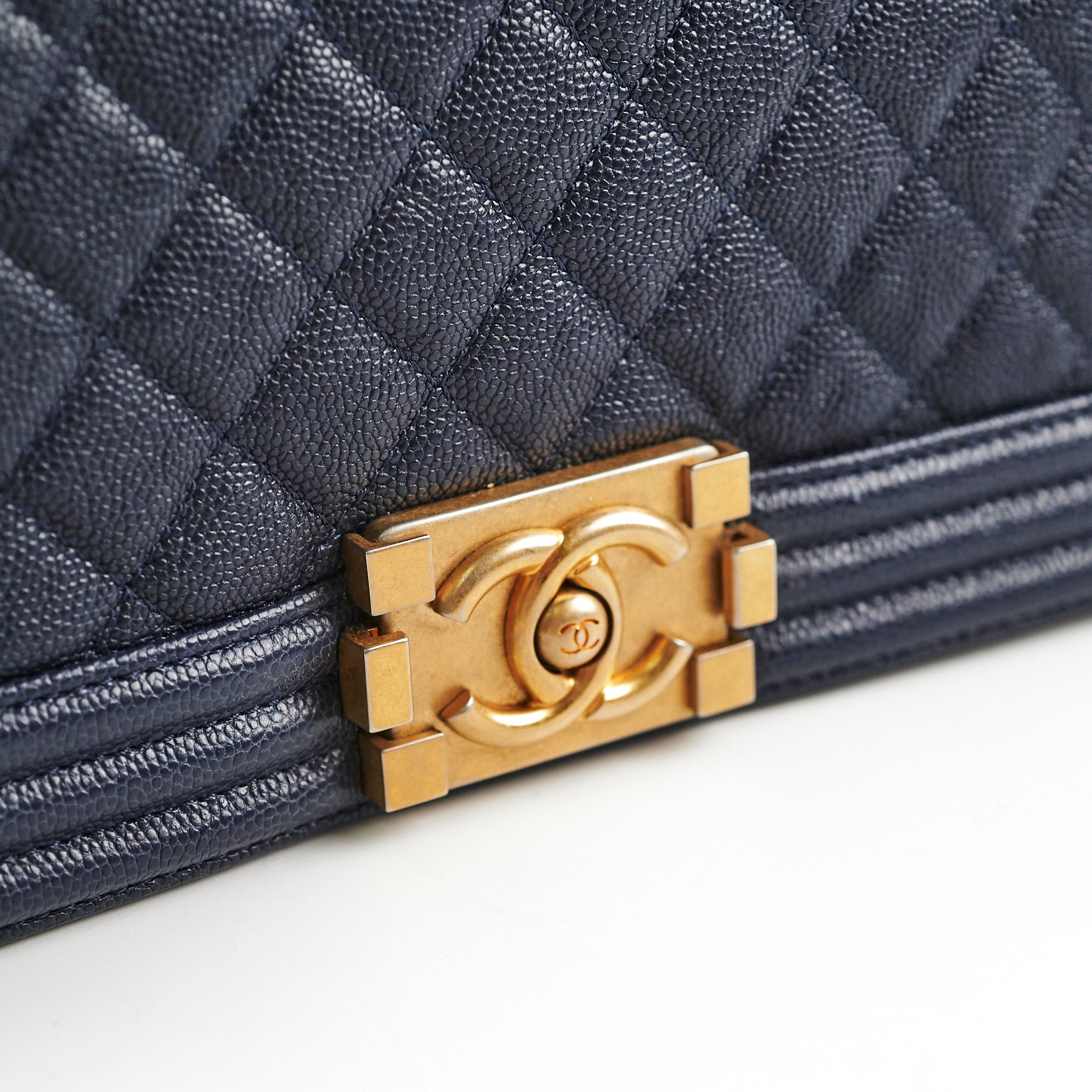 Chanel Caviar Leather Old Medium Boy Bag in Navy Blue - 25 Series | Luxury Handbag for Women, Perfect for Evening Events & Daily Use