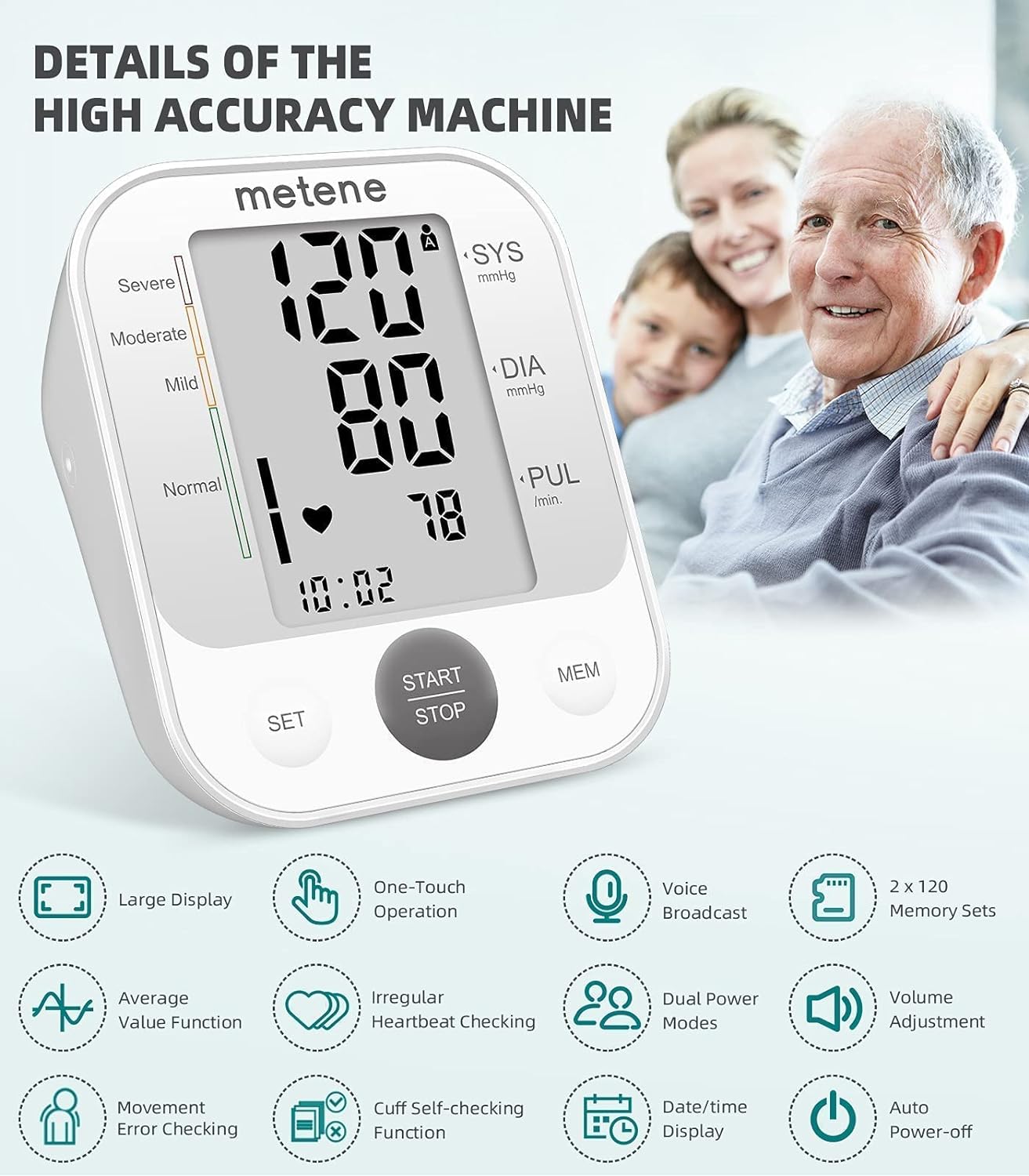 Metene Digital Upper Arm Blood Pressure Monitor with Voice Speaker - Large Cuff (8.7
