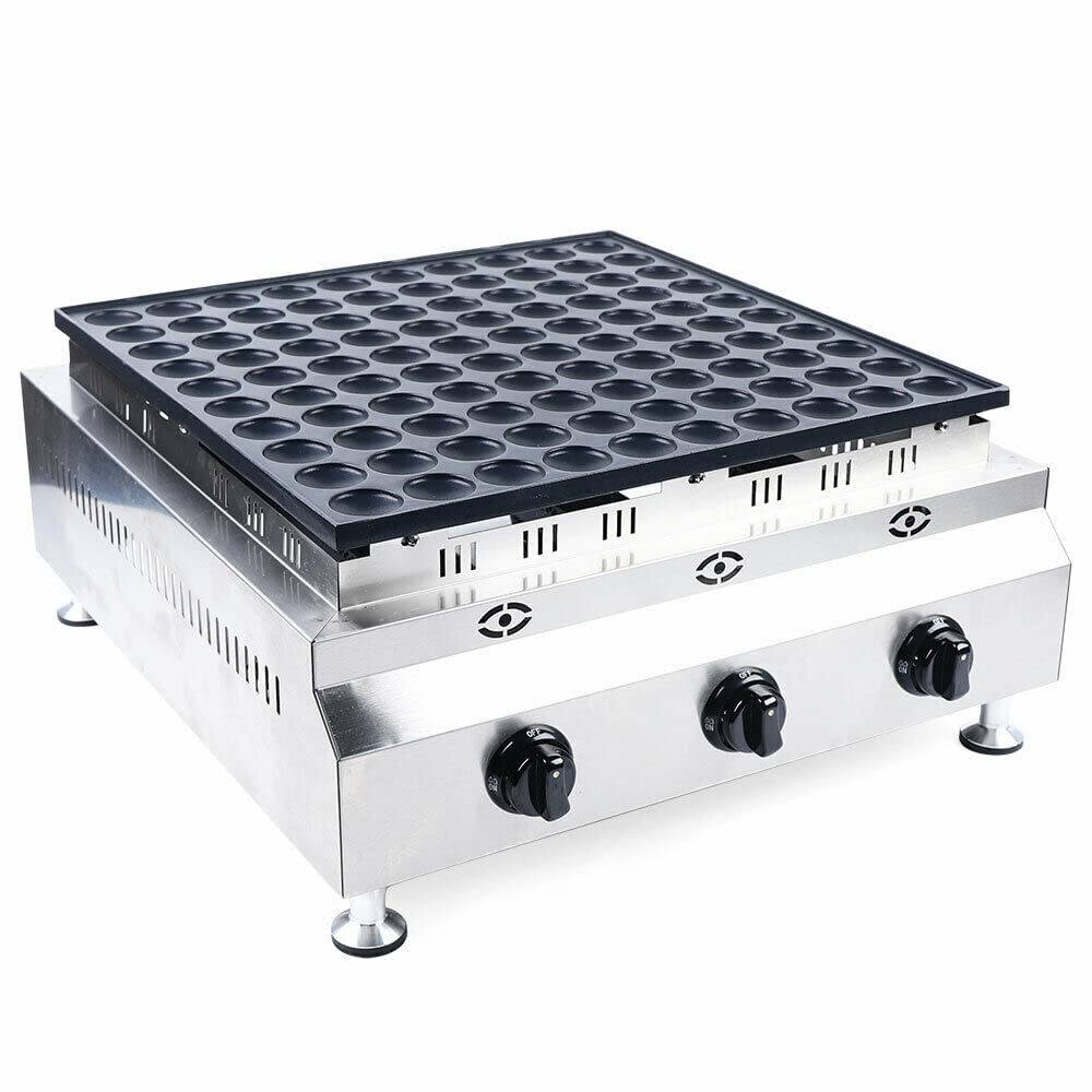 Eapmic Commercial Poffertje Maker - 100-Hole LPG Gas Mini Dutch Pancake Baker Machine, 1.7-Inch Nonstick Stainless Steel Mini Pancake & Dorayaki Maker for Restaurants, Bakeries, Cafes, and Street Food Vendors - Perfect for Breakfast, Snacks, and Desserts