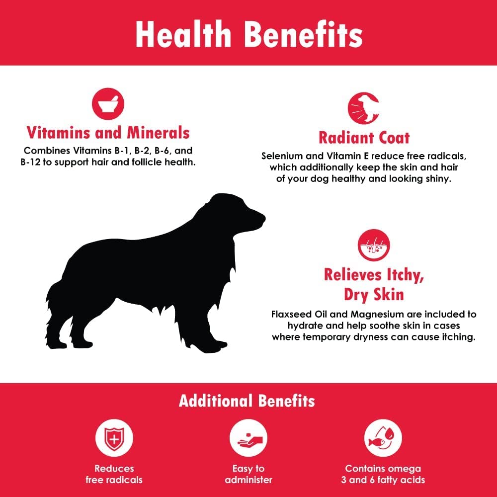 Extra Strength Derm Tabs for Dogs - Natural Oil, Vitamins & Antioxidants for Healthy Skin - Reduces Shedding - 360 Chewable Pet Supplements | Perfect for Allergy Relief & Coat Care