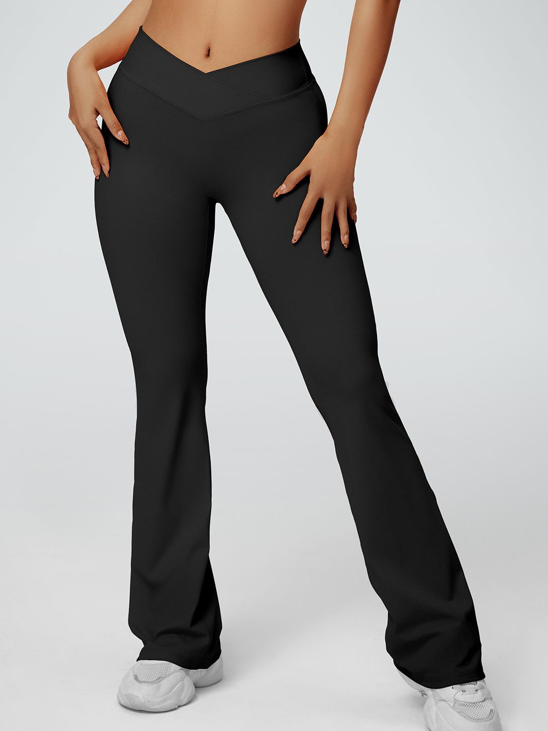 ZASUWA Women's V-Shaped Waist Solid Color Flare Leggings - High Waist Yoga Pants for Workout, Running & Casual Wear