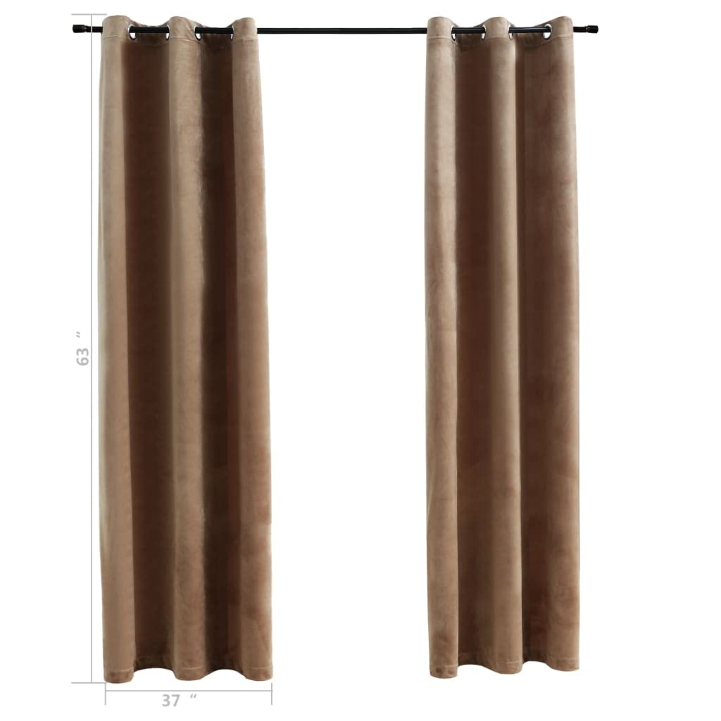 Blackout Curtains with Rings - 2 Pack Room Darkening Velvet Curtains 37x63 Inches, Beige | Thermal Insulated Light Blocking Drapes for Bedroom, Living Room & Nursery - Noise Reducing & Energy Efficient