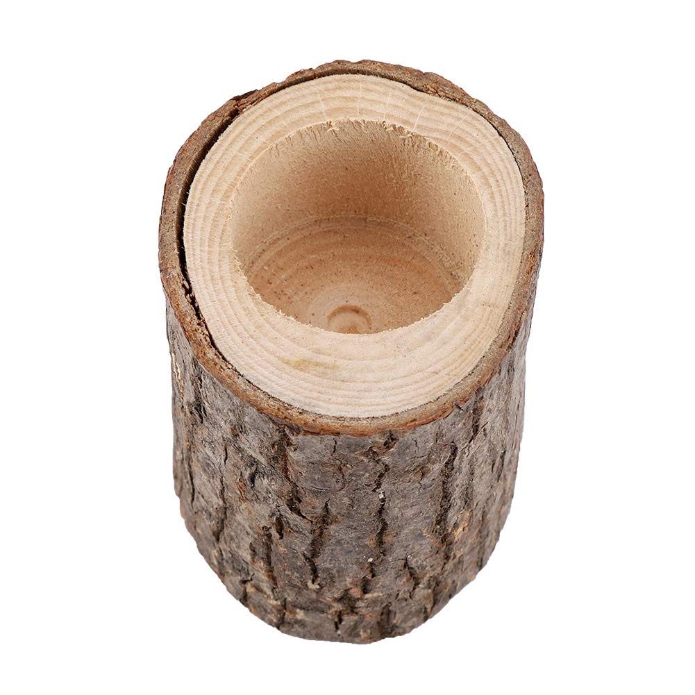 Wooden Timber Pile Candle Holder - Flameless LED Candlestick Stand with Log Flower Pot Decor (Tall) - Perfect for Rustic Home Decor, Wedding Centerpieces & Cozy Fireplace Ambiance