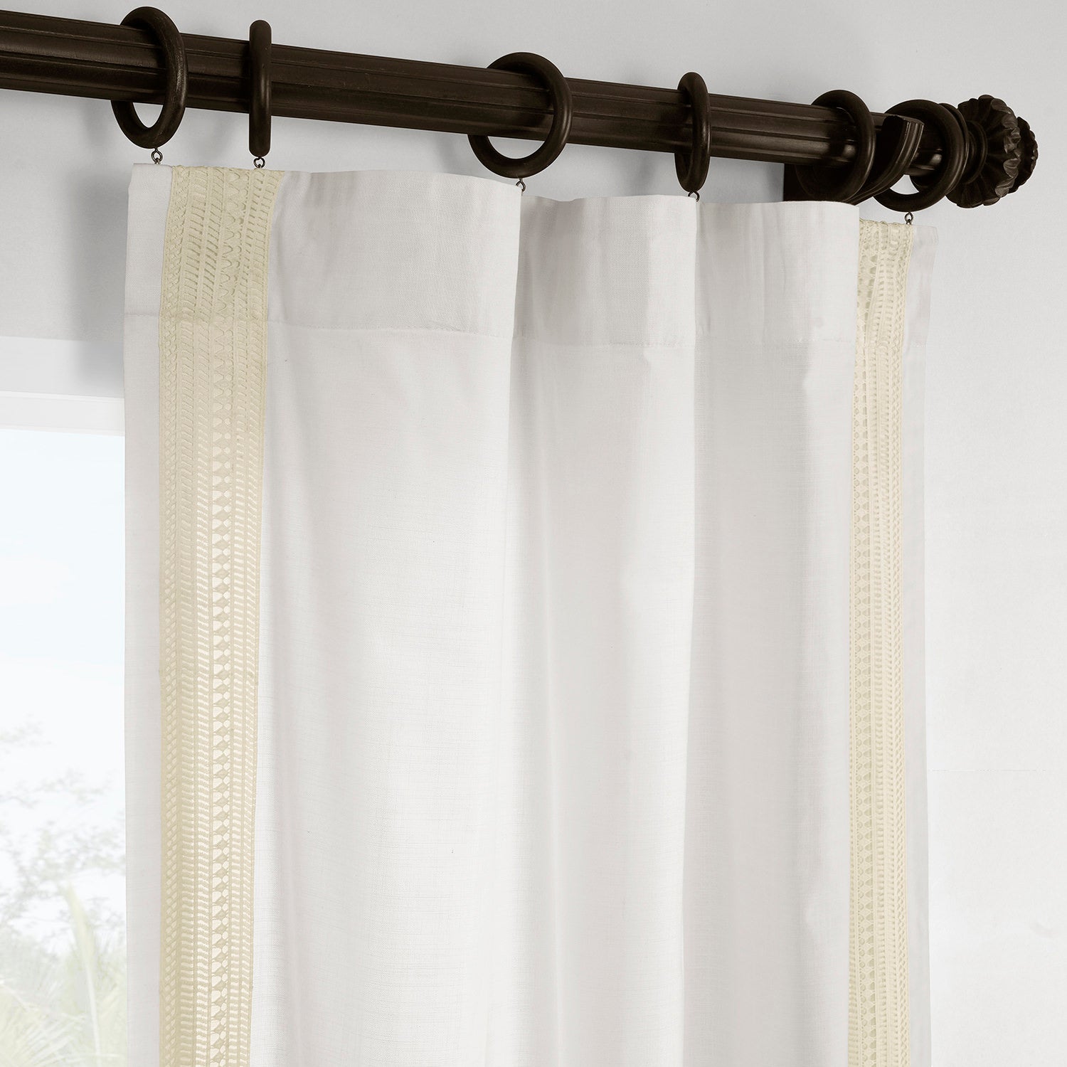 Stony Mosaic White Bordered Modern Hampton Textured Cotton Light Filtering Curtains - Elegant Window Treatment for Living Room, Bedroom & Office