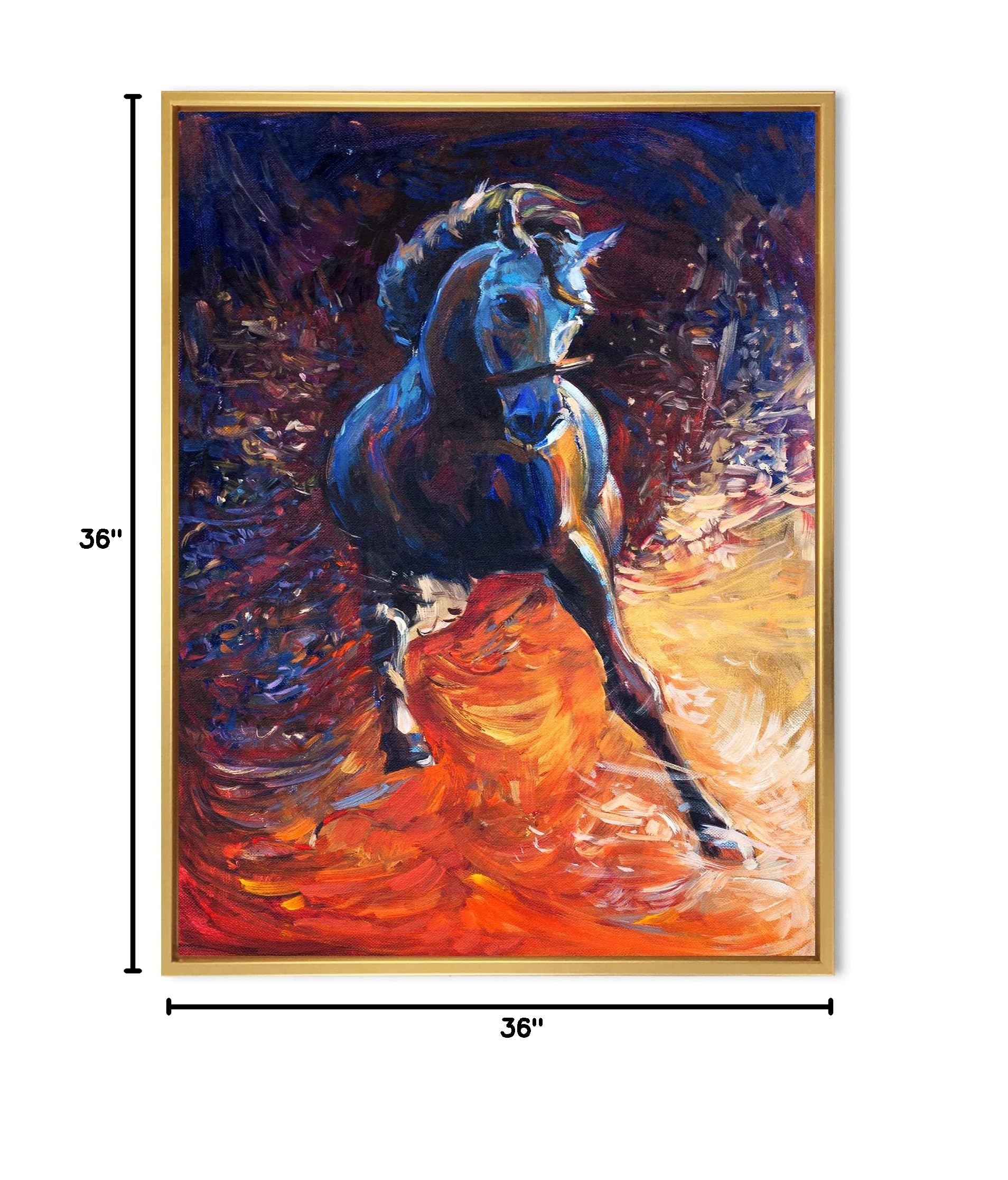 Galloping Blue Horse Farmhouse Framed Canvas Wall Art Print - Elegant Equestrian Home Decor for Living Room, Bedroom & Office