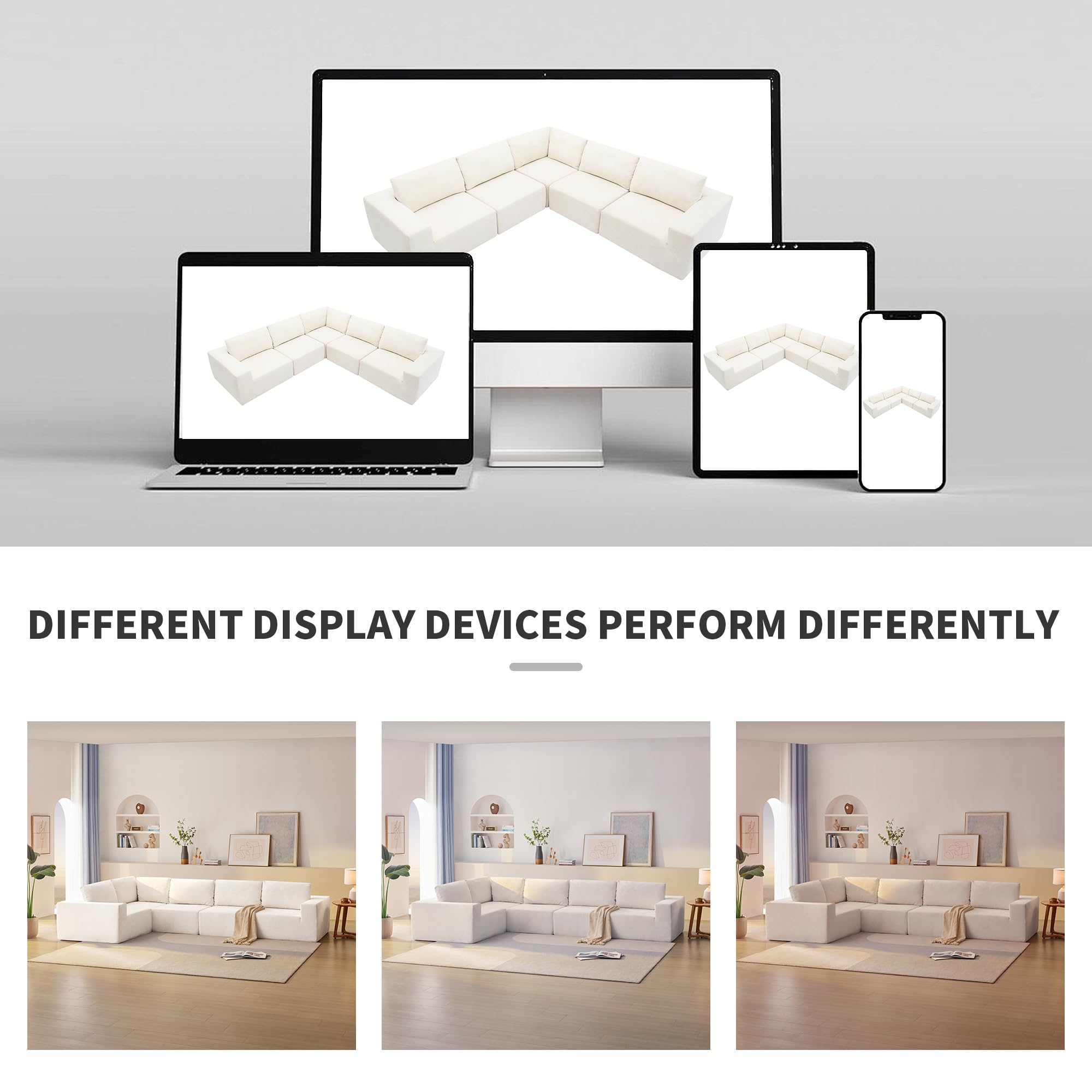 HABITRIO Modular L-Shaped Sectional Sofa Set - Luxury Upholstered Floor Couch with Convertible Sofa Bed for Living Room & Bedroom - Beige - Perfect for Small Spaces, Apartments, and Cozy Home Decor