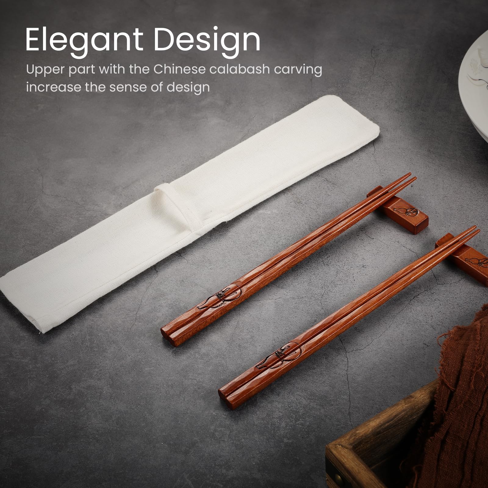 Eco-Friendly Reusable Wooden Chopsticks - Traditional Chinese Style, Dishwasher Safe, 9.5 Inches - Perfect for Asian Cuisine, Sushi, Noodles & Home Dining
