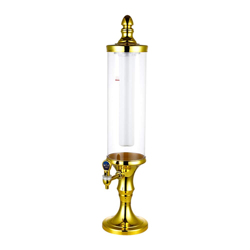 LED Colorful Shining 3L Tabletop Wine Beer Tower Dispenser - Golden Beverage Juice Server for Bar, Party, Restaurant, KTV & BBQ | Perfect for Weddings, Birthday Celebrations & Outdoor Gatherings