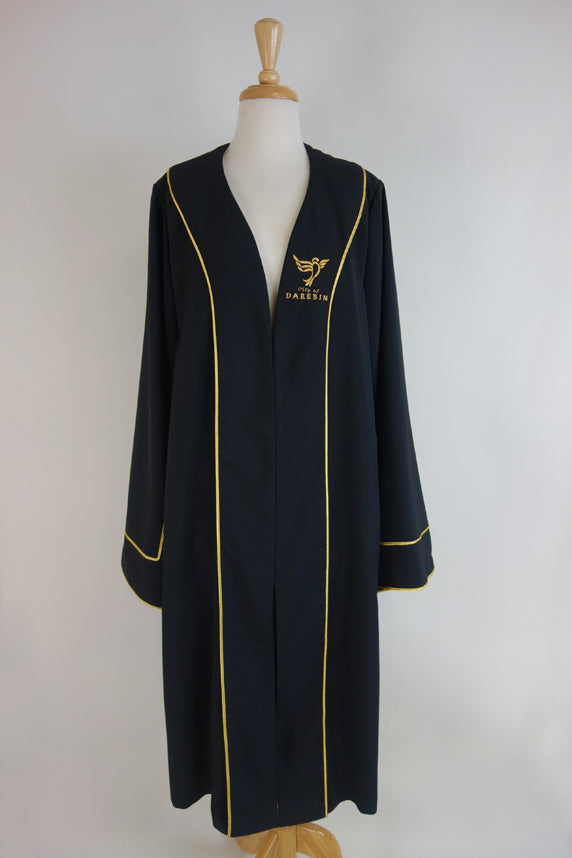 Premium Black Corporate Mayoral Robe with Gold Embroidered Logo - Official Ceremonial Attire for Graduations, Awards & Formal Events