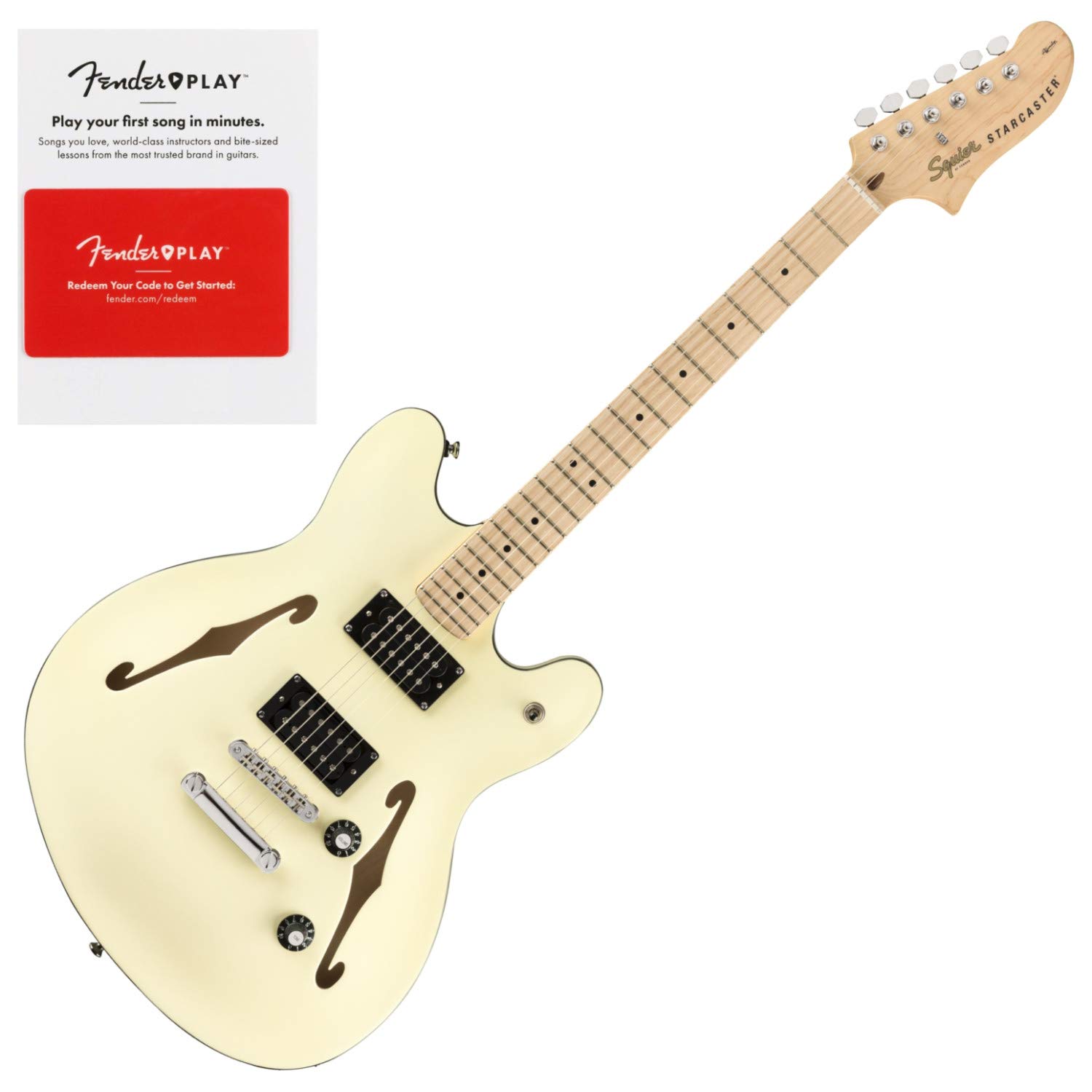 Squier Affinity Series Starcaster Electric Guitar with Maple Fingerboard in Olympic White - Perfect for Beginners, Home Practice & Live Performances