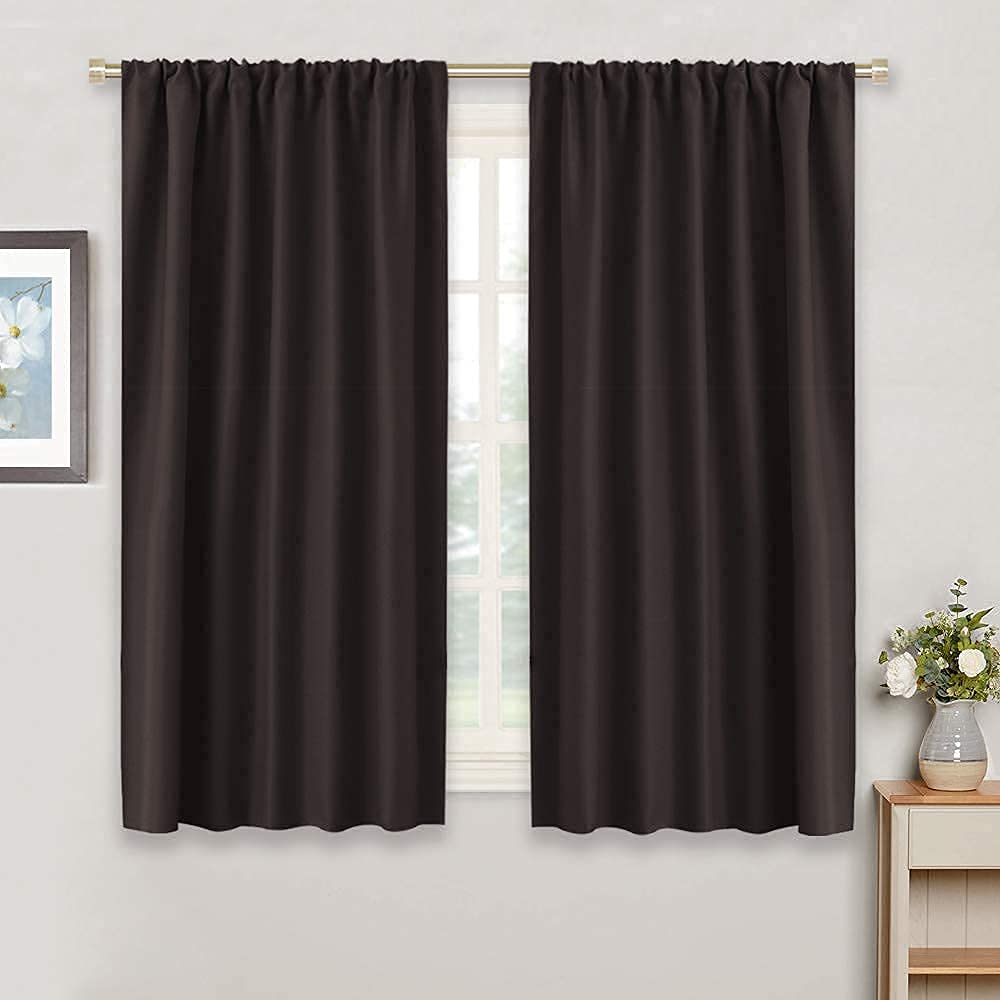 Thermal Insulated Polyester Rod Pocket Curtains for Windows & Doors - Dark Chocolate 60x72 Inch (1 Panel) - Blackout, Energy Saving & Privacy Protection - Perfect for Living Room, Bedroom & Home Office