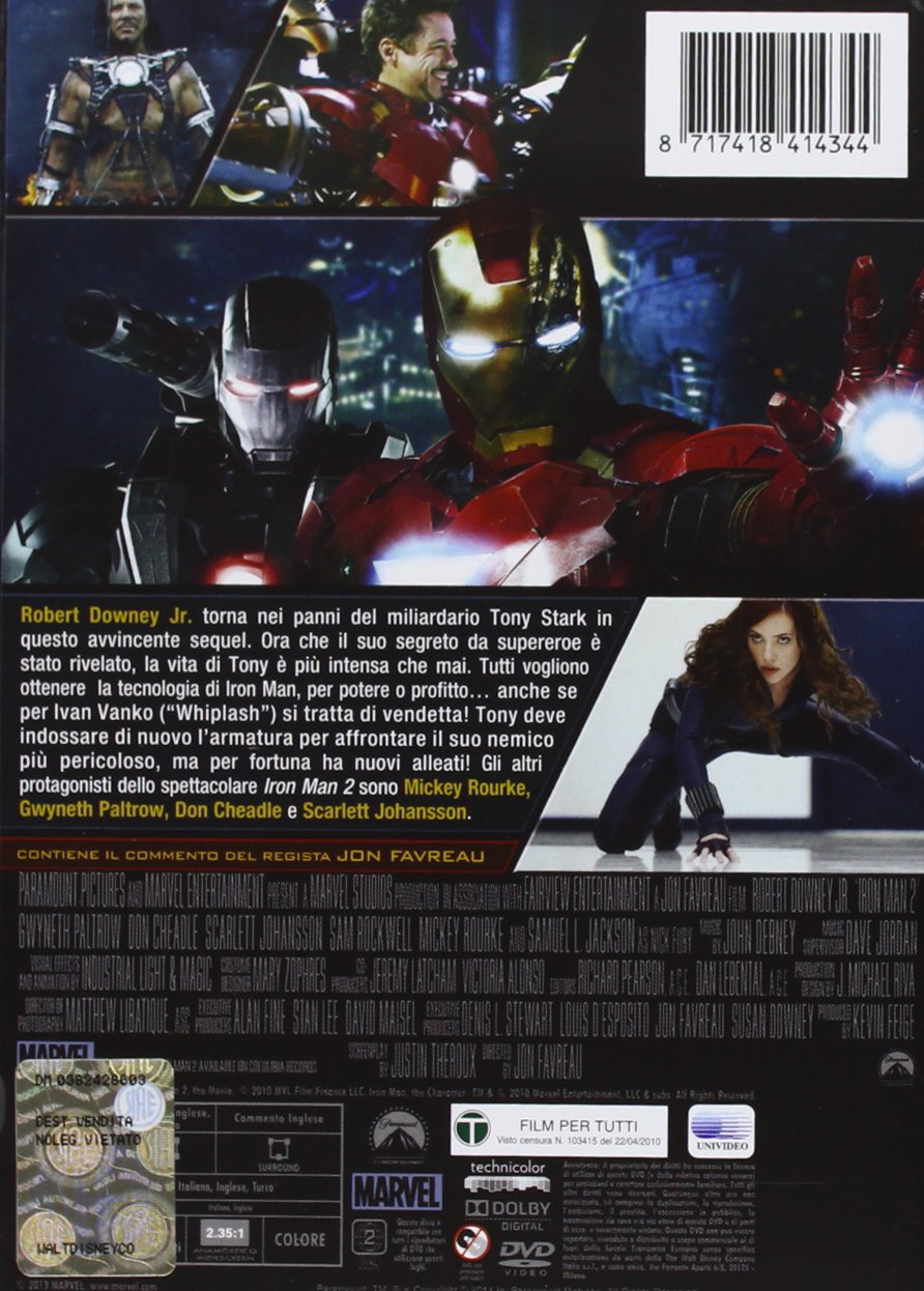 Iron Man 2 DVD - Italian Import Edition | Marvel Superhero Movie | Perfect for Marvel Fans & Collectors | Great for Movie Nights & Gifts