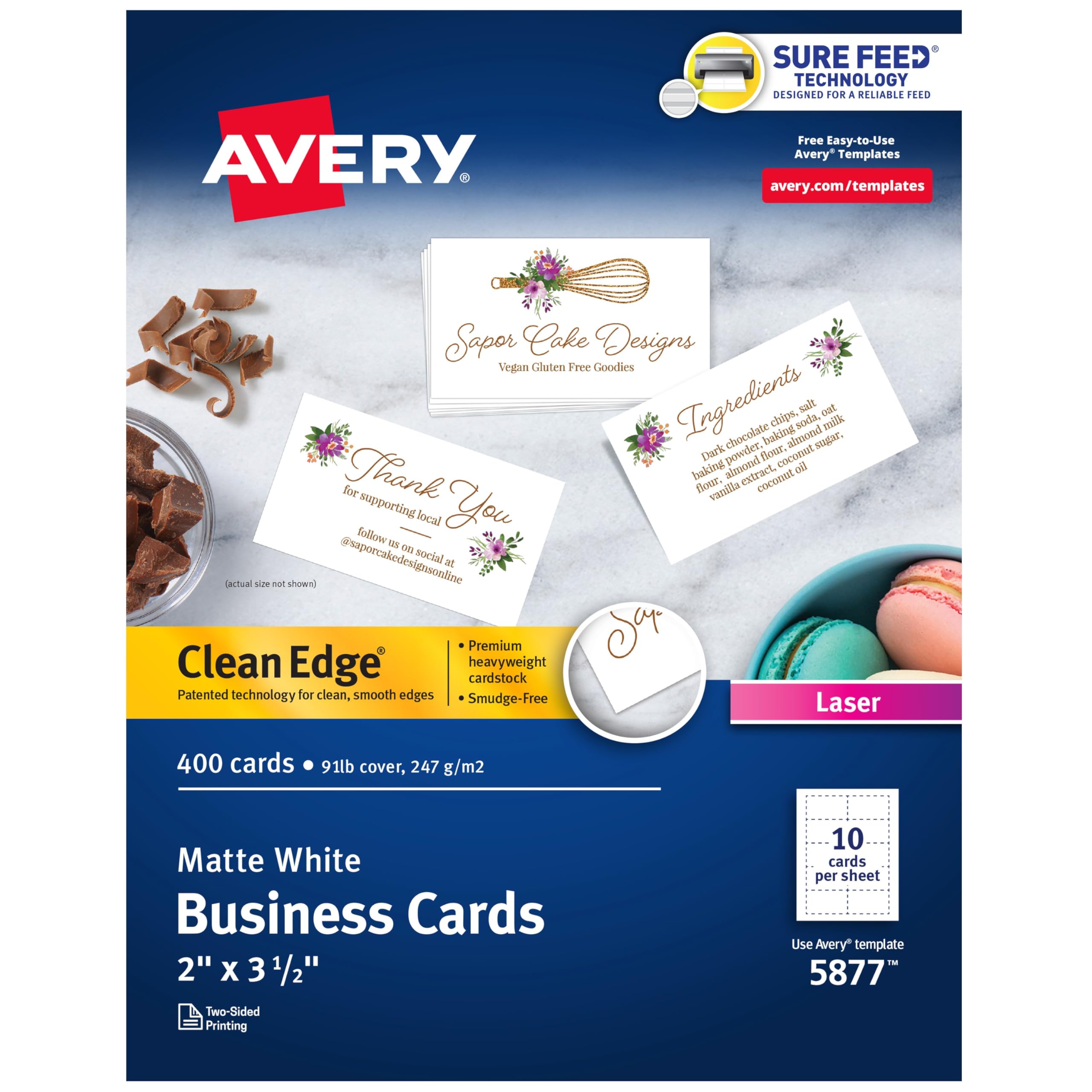 Avery Clean Edge Printable Business Cards with Sure Feed Technology, 2