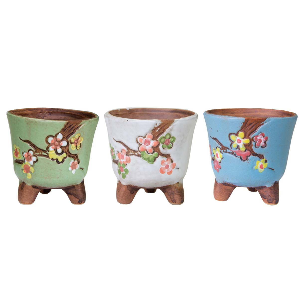 Vintage Style 3 Inch Hand-Painted Ceramic Succulent Planter Pot - Wintersweet Design for Home Decor, Office Desk, and Gift Giving
