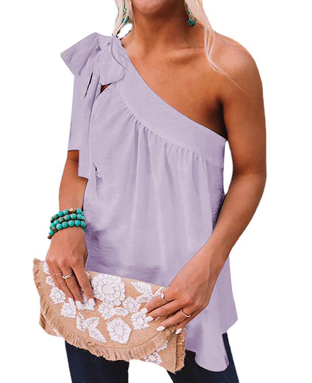 WAYMODE Women's One Shoulder Tie Knot Top - Ruched Sleeveless Tunic Tank Blouse for Summer, Beach & Party Wear | Stylish Casual & Evening Outfits