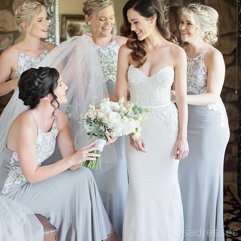 Elegant Grey Lace Mermaid Bridesmaid Dress with Halter Neckline - WG217 | Perfect for Weddings, Formal Events & Special Occasions